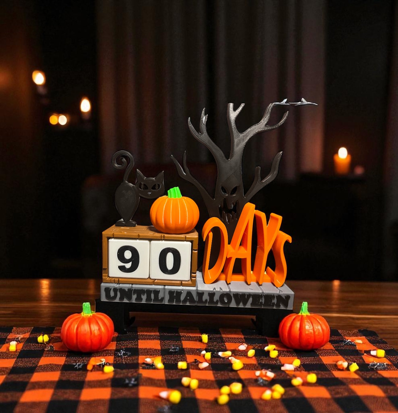 Halloween Countdown Calendar | Black Cat, Pumpkin & Tree Decor | Seasonal Fall Mantelpiece