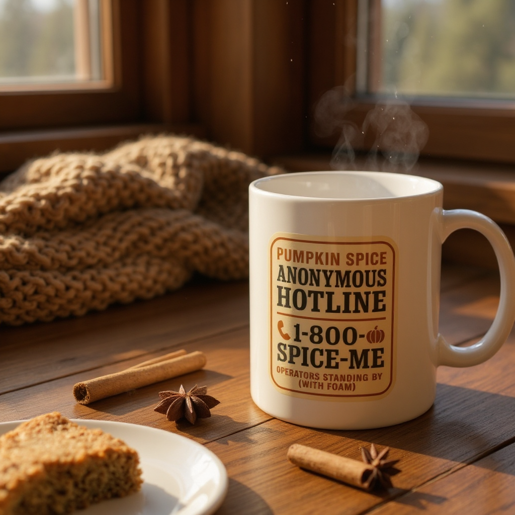 Mug 11oz Retro Pumpkin Spice Anonymous Hotline Coffee Cup, Operator Standing By, Fall Drinkware, Funny Kitchen Decor, Autumn Hot Drink Gift,