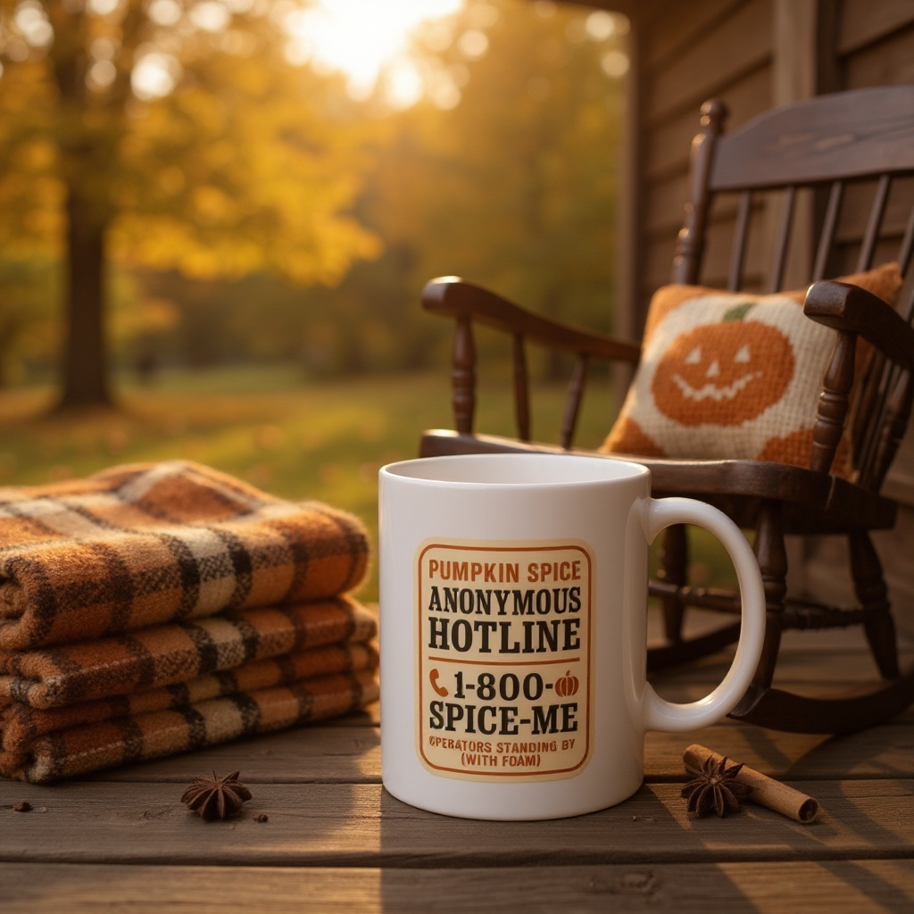 Mug 11oz Retro Pumpkin Spice Anonymous Hotline Coffee Cup, Operator Standing By, Fall Drinkware, Funny Kitchen Decor, Autumn Hot Drink Gift,