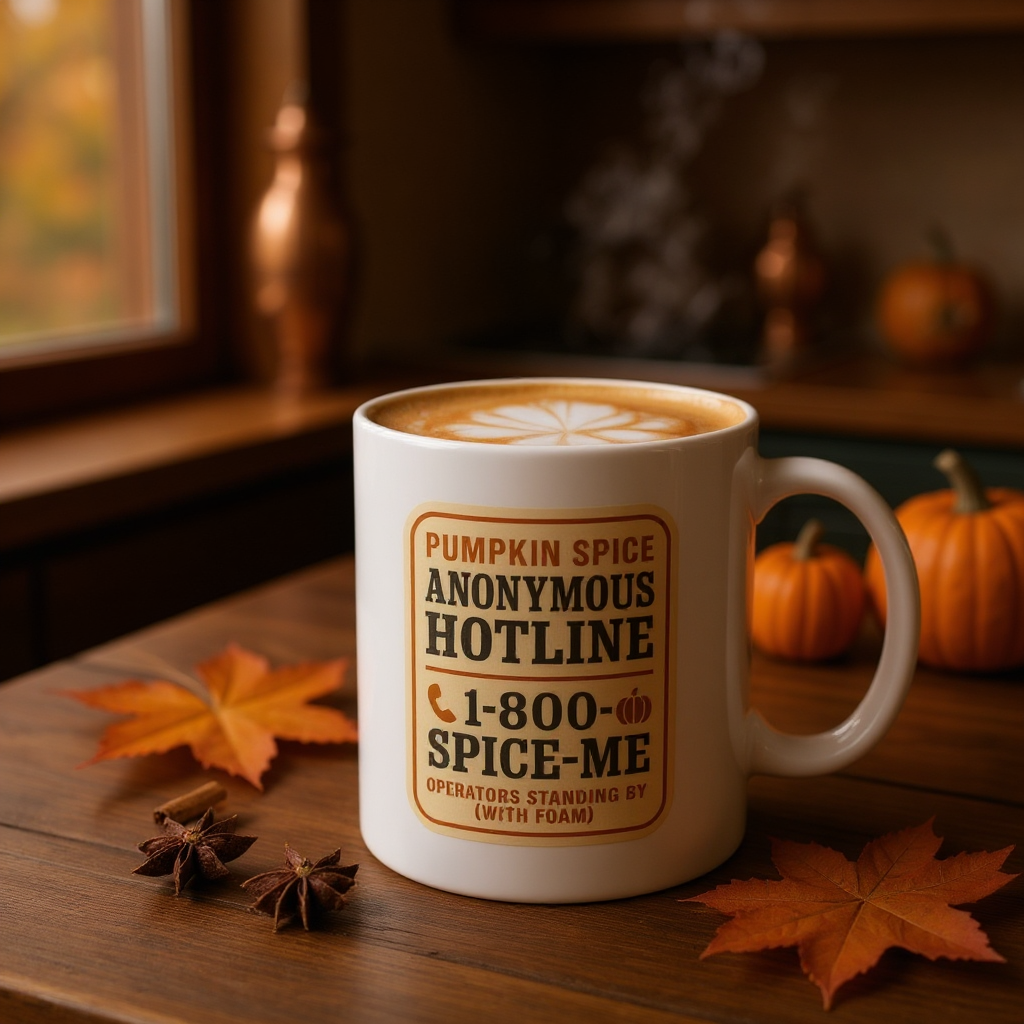 Mug 11oz Retro Pumpkin Spice Anonymous Hotline Coffee Cup, Operator Standing By, Fall Drinkware, Funny Kitchen Decor, Autumn Hot Drink Gift,