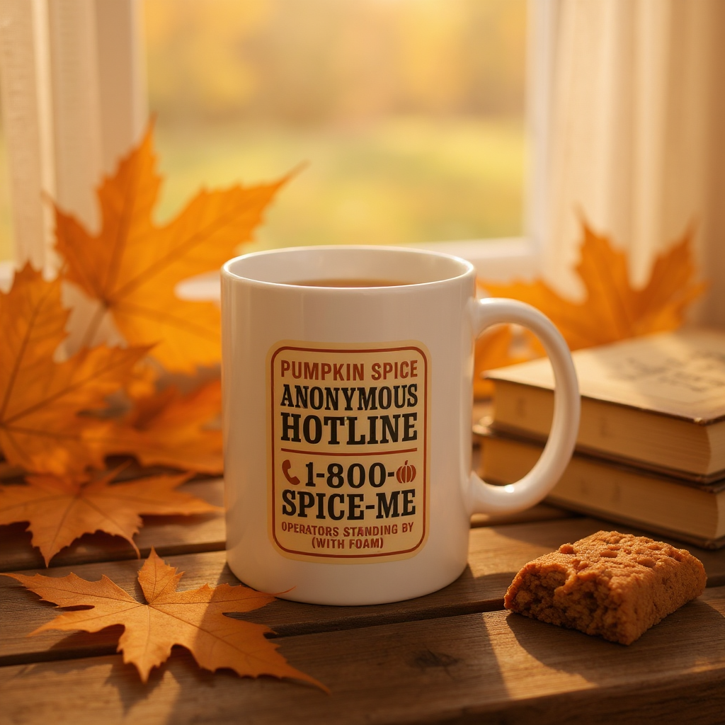 Mug 11oz Retro Pumpkin Spice Anonymous Hotline Coffee Cup, Operator Standing By, Fall Drinkware, Funny Kitchen Decor, Autumn Hot Drink Gift,