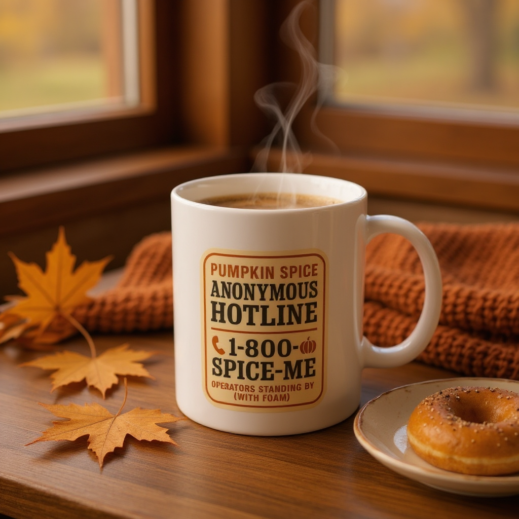 Mug 11oz Retro Pumpkin Spice Anonymous Hotline Coffee Cup, Operator Standing By, Fall Drinkware, Funny Kitchen Decor, Autumn Hot Drink Gift,