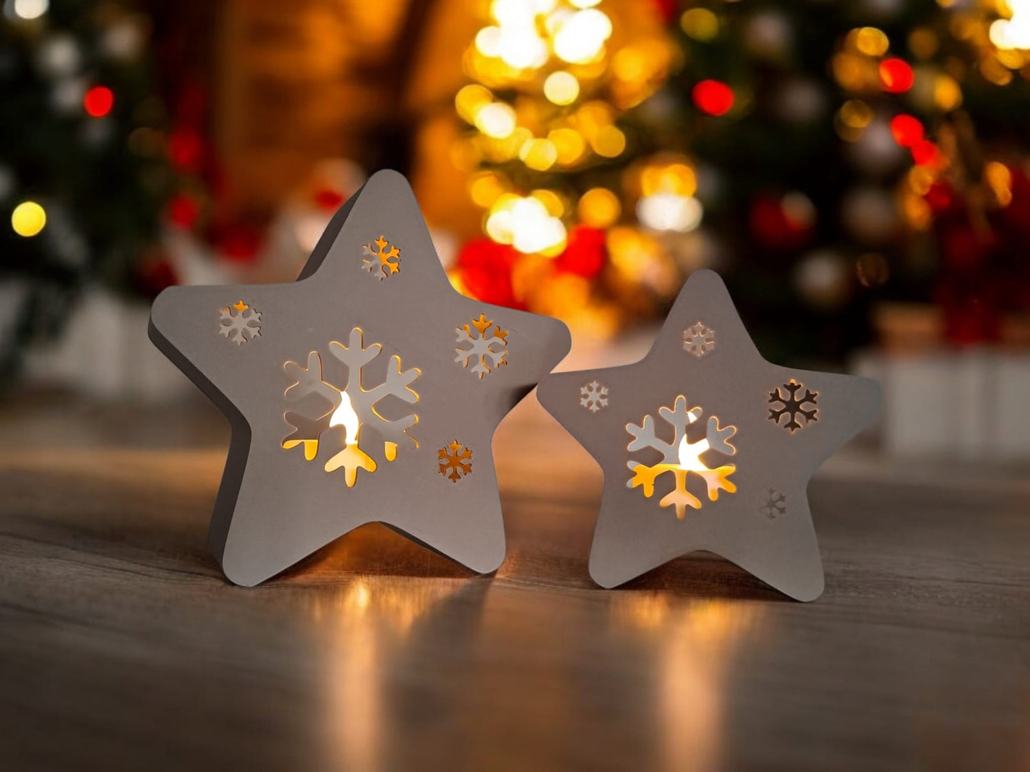 Tea light star with snowflake cutouts