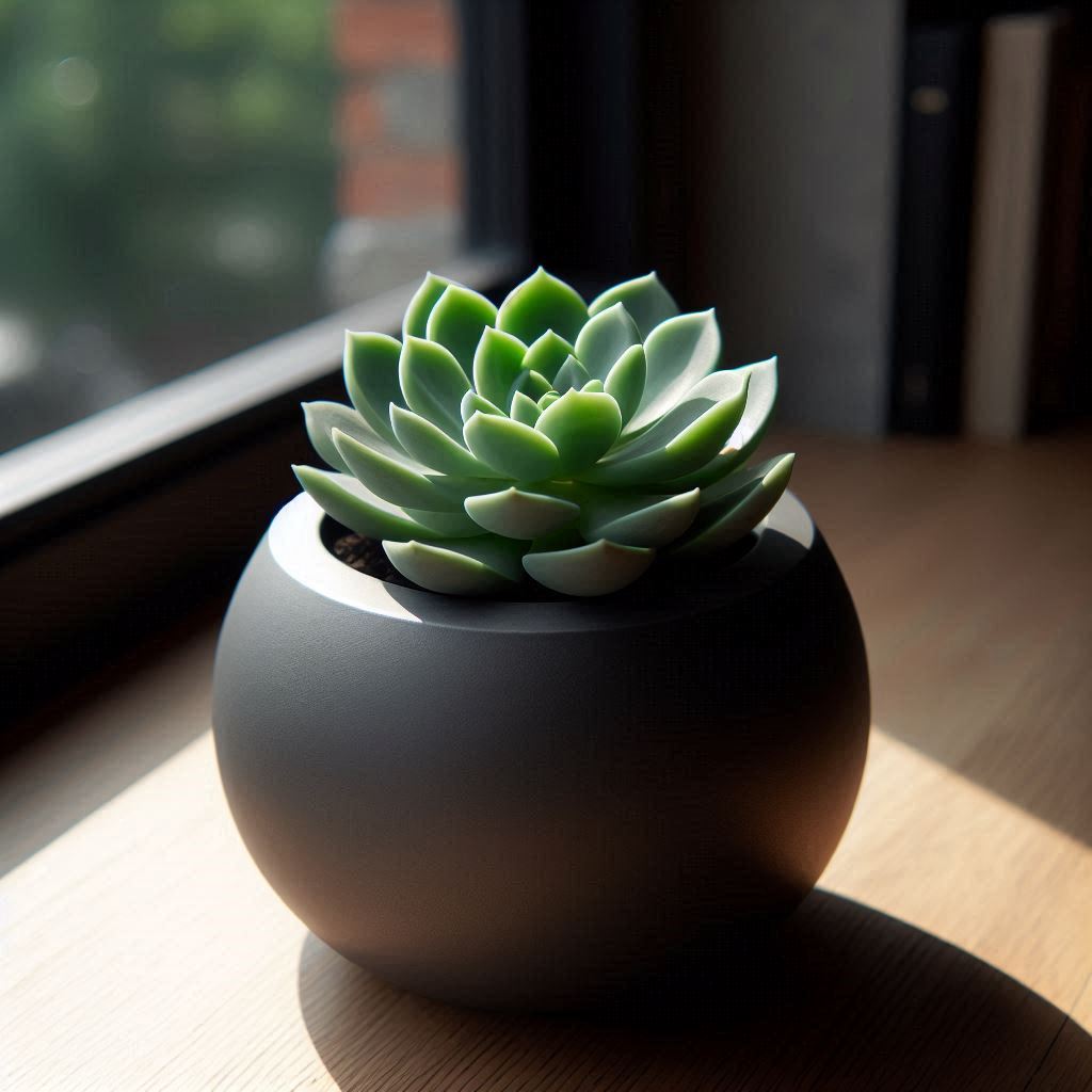 Round small and minimalistic succulent pot in black