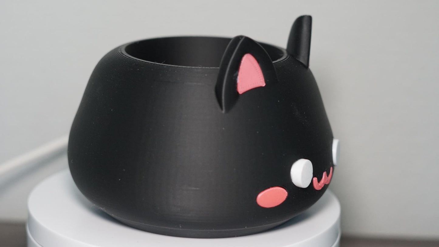 Cat Head, Black, Cute Succulent Pot-Printastic Treasures