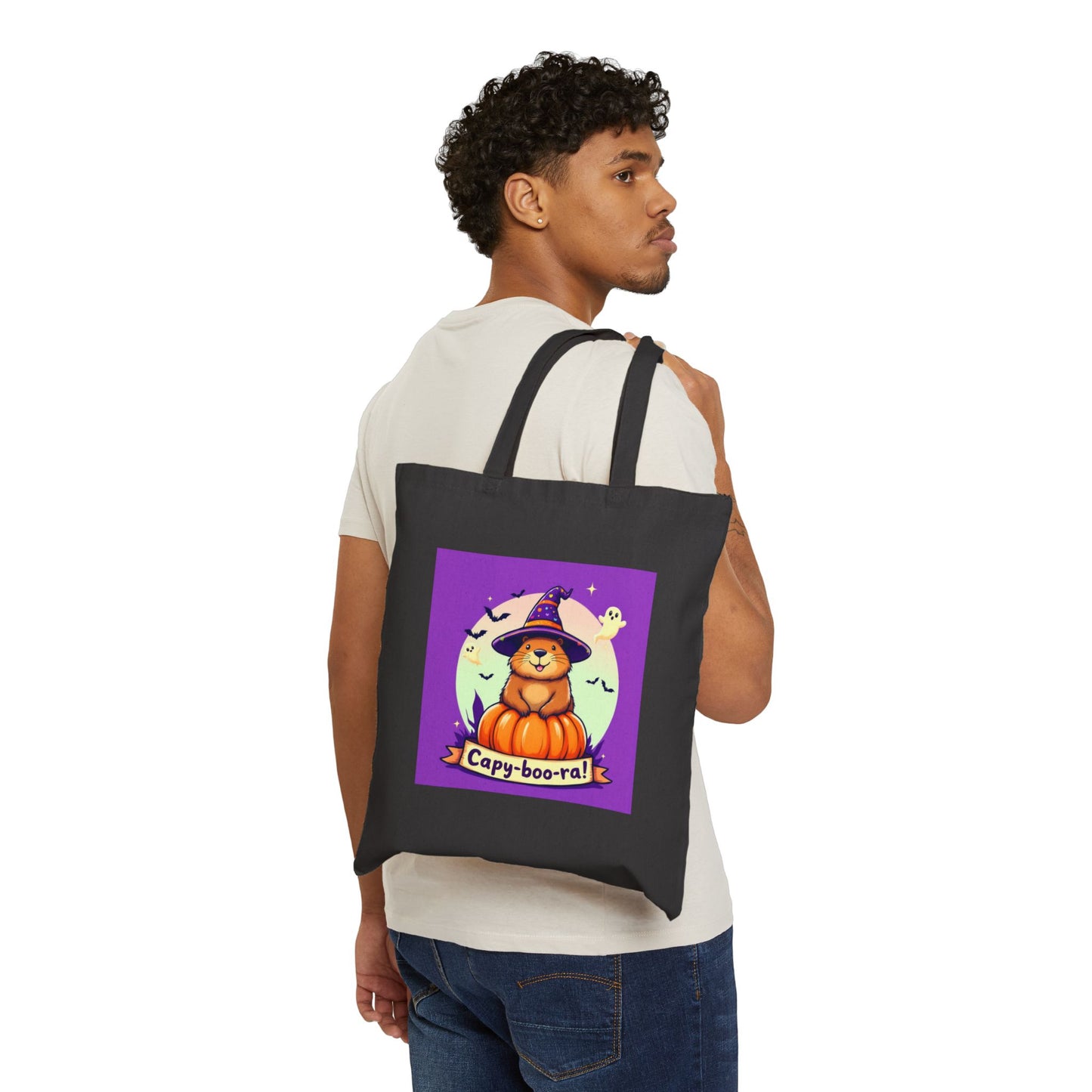 Halloween-Themed Cotton Canvas Tote Bag, Eco-Friendly Trick or Treat Bag, Fun Halloween Shopping Tote, Cute Animal Tote for Fall