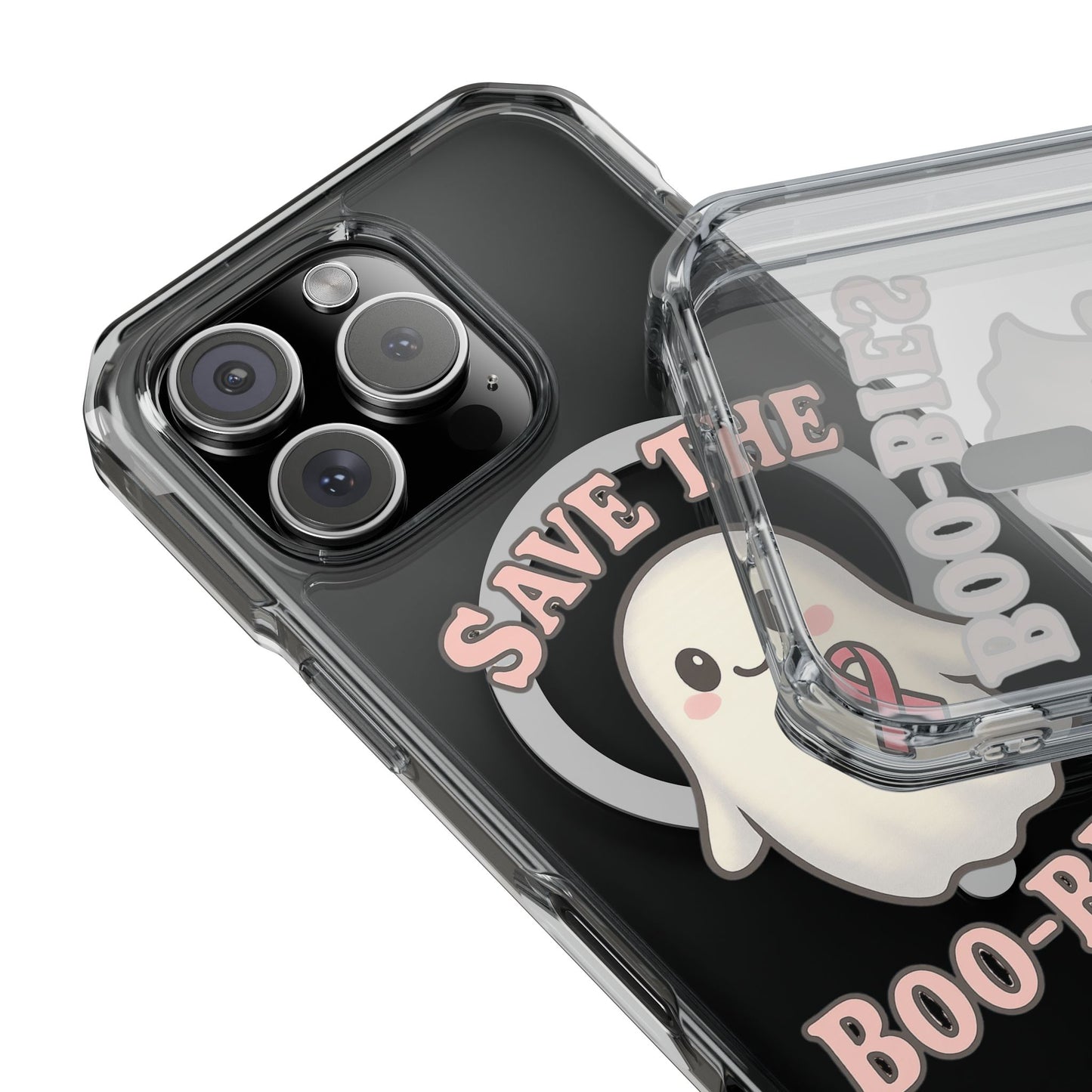 Ghostly Phone Case, Save the Boo-Bies Clear Impact Case, Halloween Phone Case, Breast Cancer Awareness Case, Cute Transparent Case