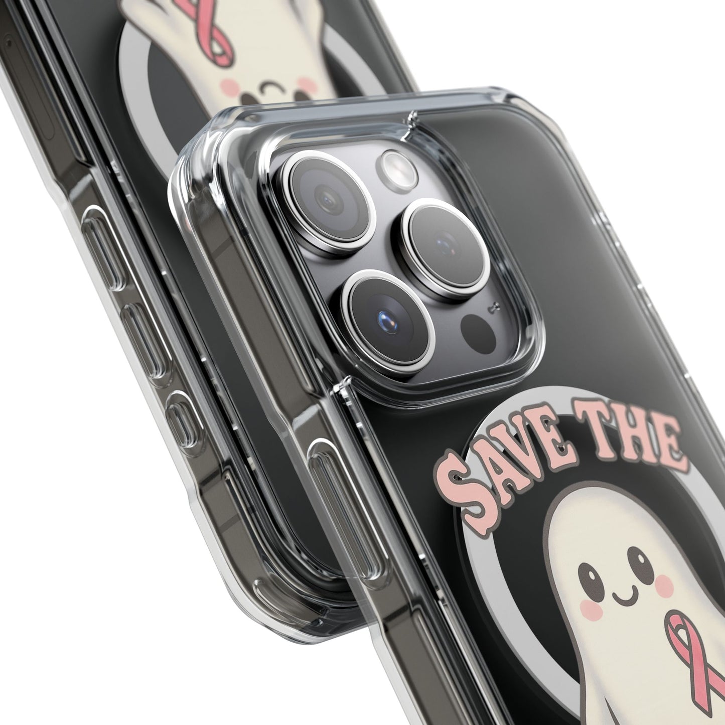 Ghostly Phone Case, Save the Boo-Bies Clear Impact Case, Halloween Phone Case, Breast Cancer Awareness Case, Cute Transparent Case