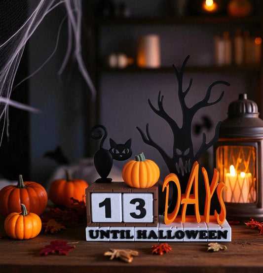 Halloween Countdown Calendar | Black Cat, Pumpkin & Tree Decor | Seasonal Fall Mantelpiece