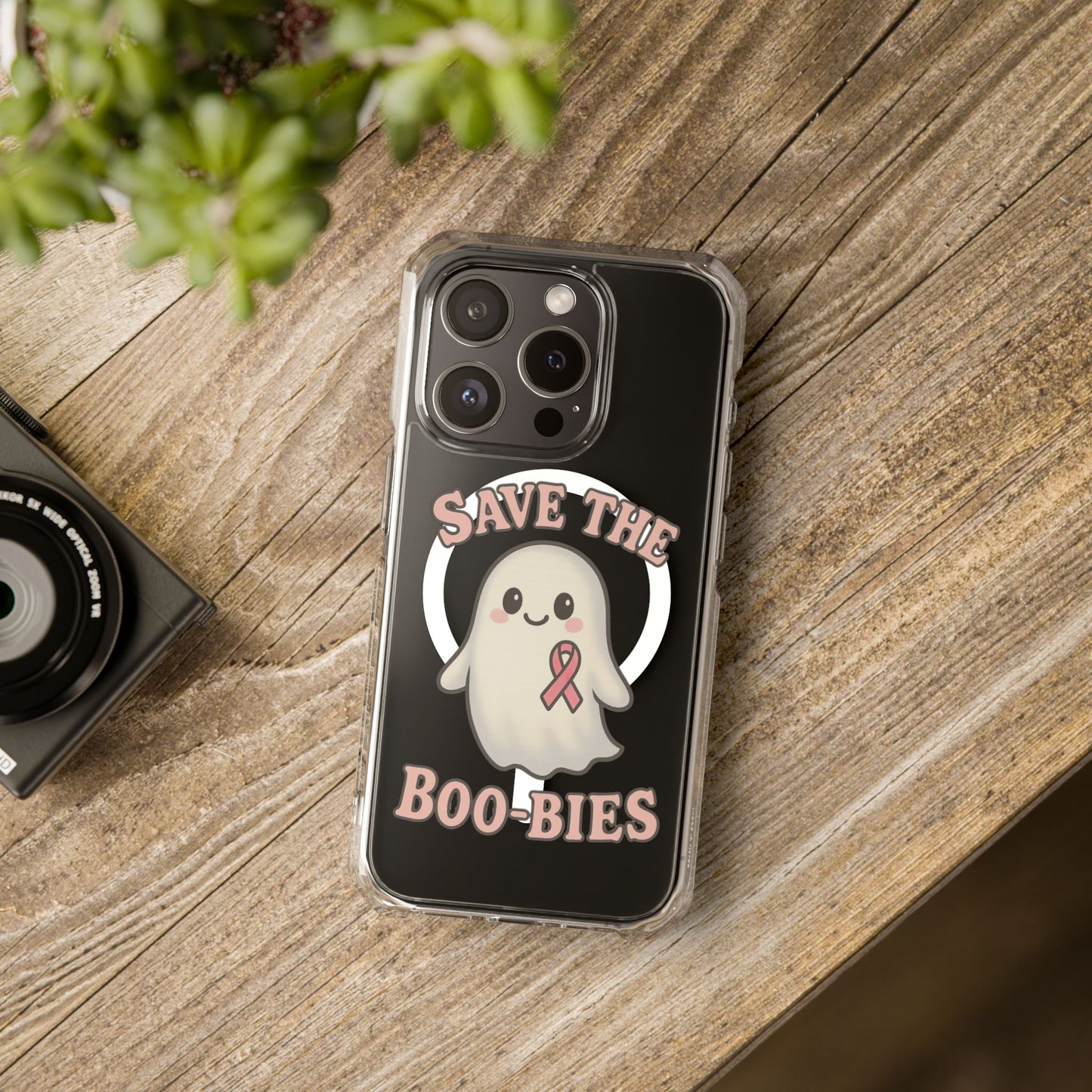 Ghostly Phone Case, Save the Boo-Bies Clear Impact Case, Halloween Phone Case, Breast Cancer Awareness Case, Cute Transparent Case