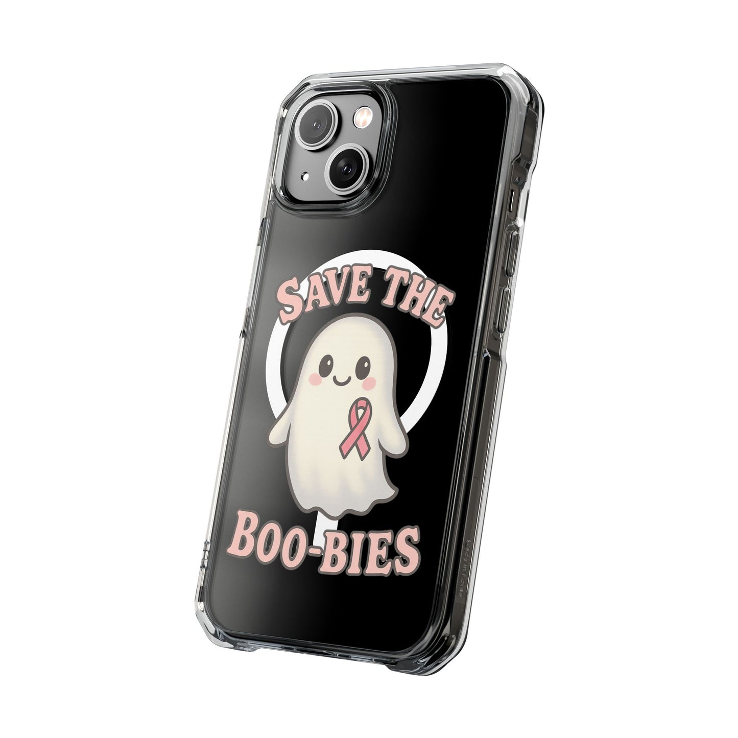 Ghostly Phone Case, Save the Boo-Bies Clear Impact Case, Halloween Phone Case, Breast Cancer Awareness Case, Cute Transparent Case