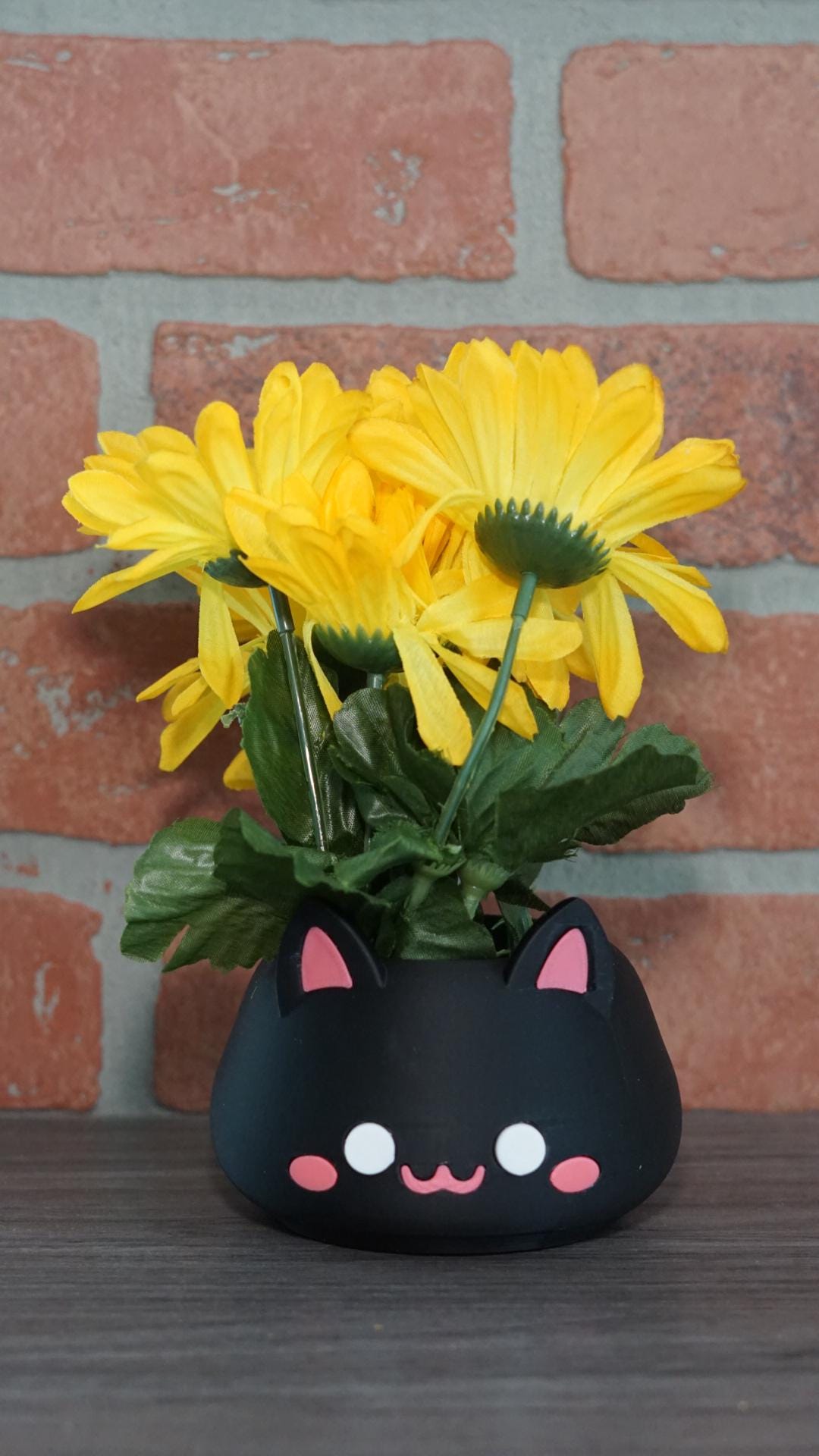 Cat Head, Black, Cute Succulent Pot-Printastic Treasures