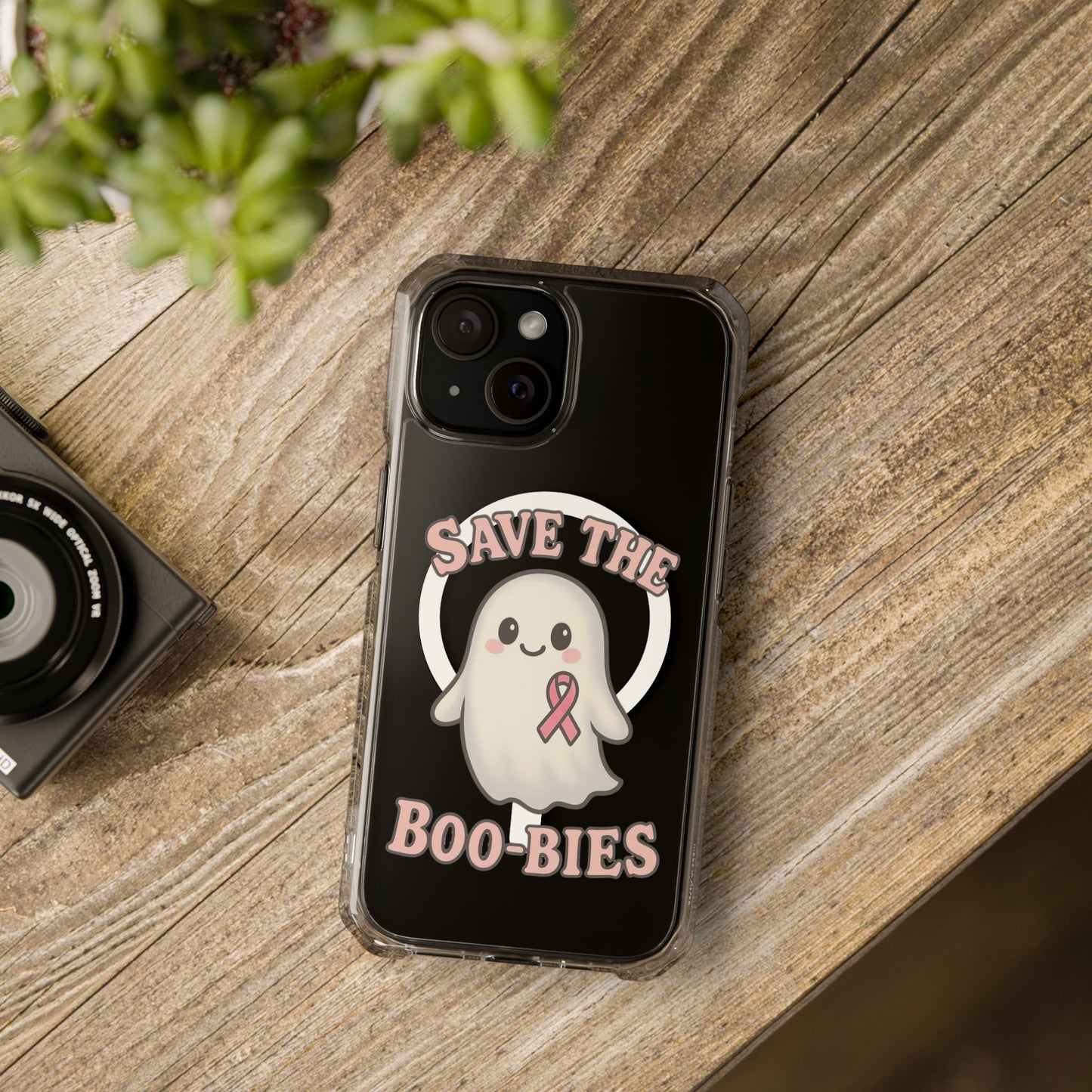 Ghostly Phone Case, Save the Boo-Bies Clear Impact Case, Halloween Phone Case, Breast Cancer Awareness Case, Cute Transparent Case