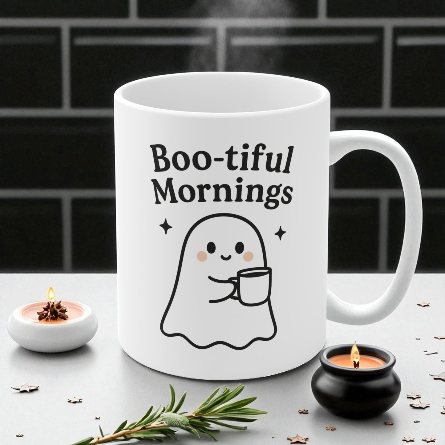 Cute Ghost Mug - Boo-tiful Mornings Coffee Cup, Halloween Gift, Fun Kitchenware, Spooky Decor, Daily Use Mug