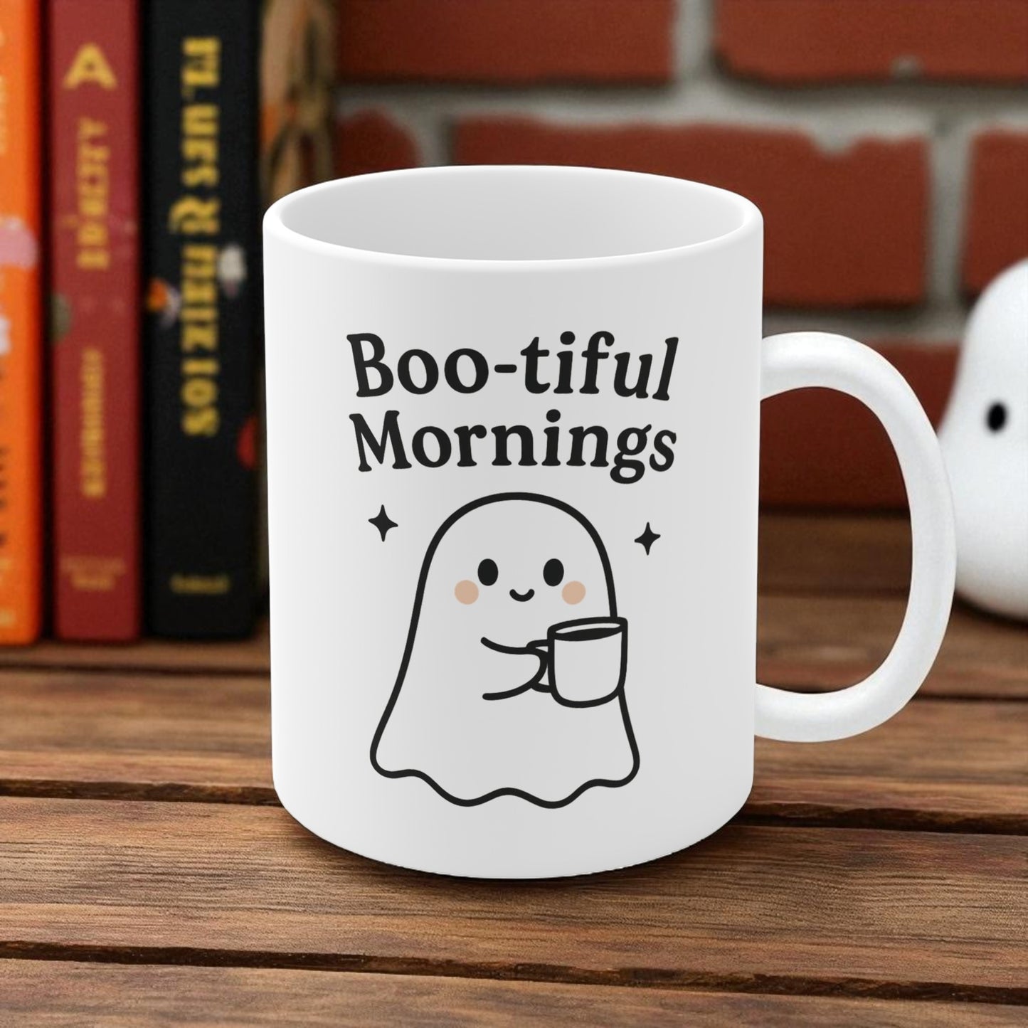Cute Ghost Mug - Boo-tiful Mornings Coffee Cup, Halloween Gift, Fun Kitchenware, Spooky Decor, Daily Use Mug