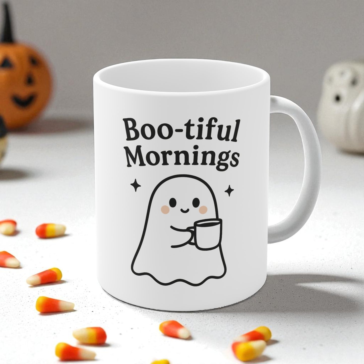 Cute Ghost Mug - Boo-tiful Mornings Coffee Cup, Halloween Gift, Fun Kitchenware, Spooky Decor, Daily Use Mug