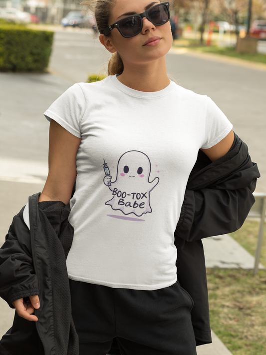 Boo-Tox Babe Ghost Tee, Funny Halloween Shirt, Cute Spooky Top, Women's Graphic Tee, Halloween Costume Alternative