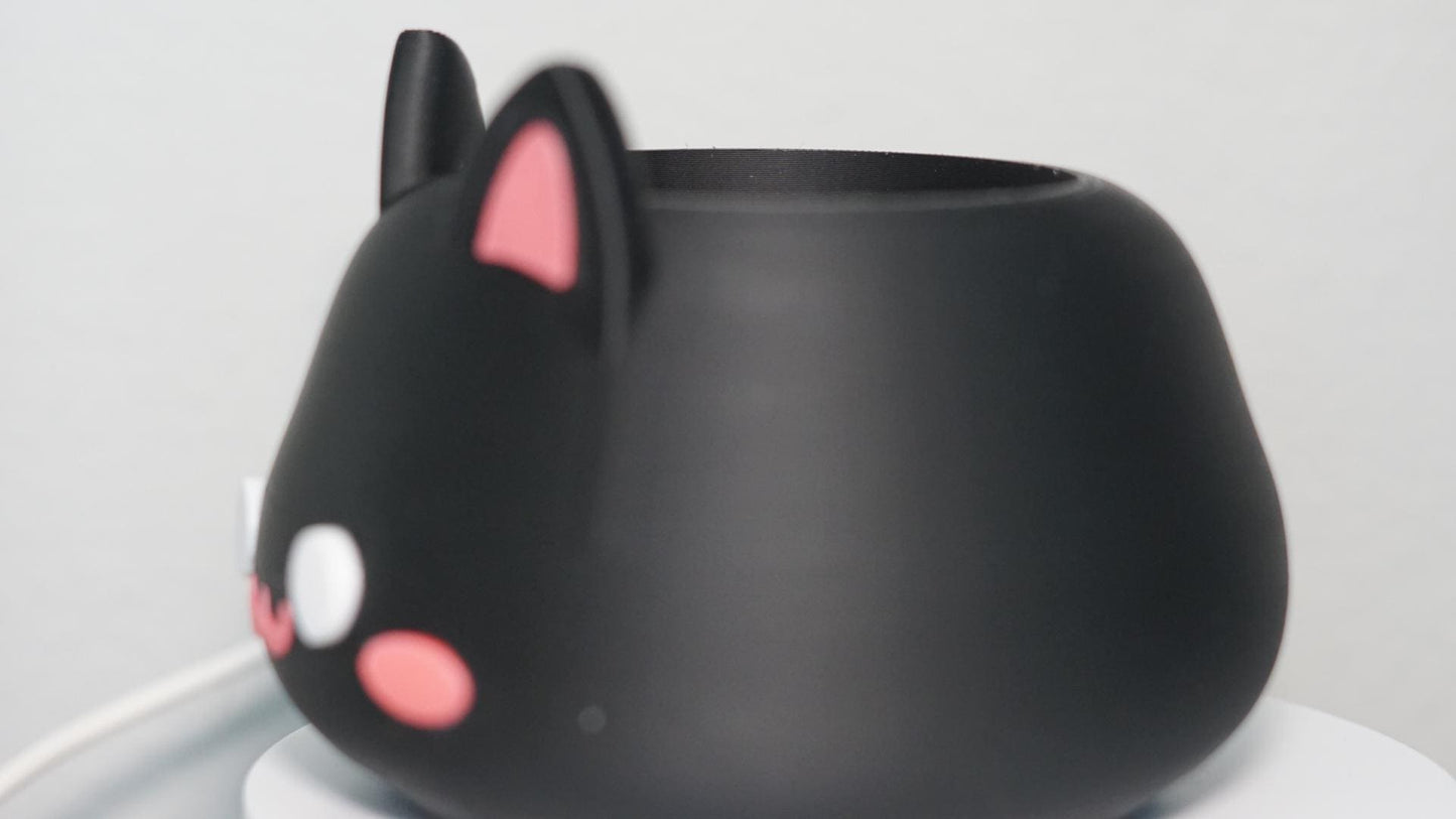 Cat Head, Black, Cute Succulent Pot-Printastic Treasures
