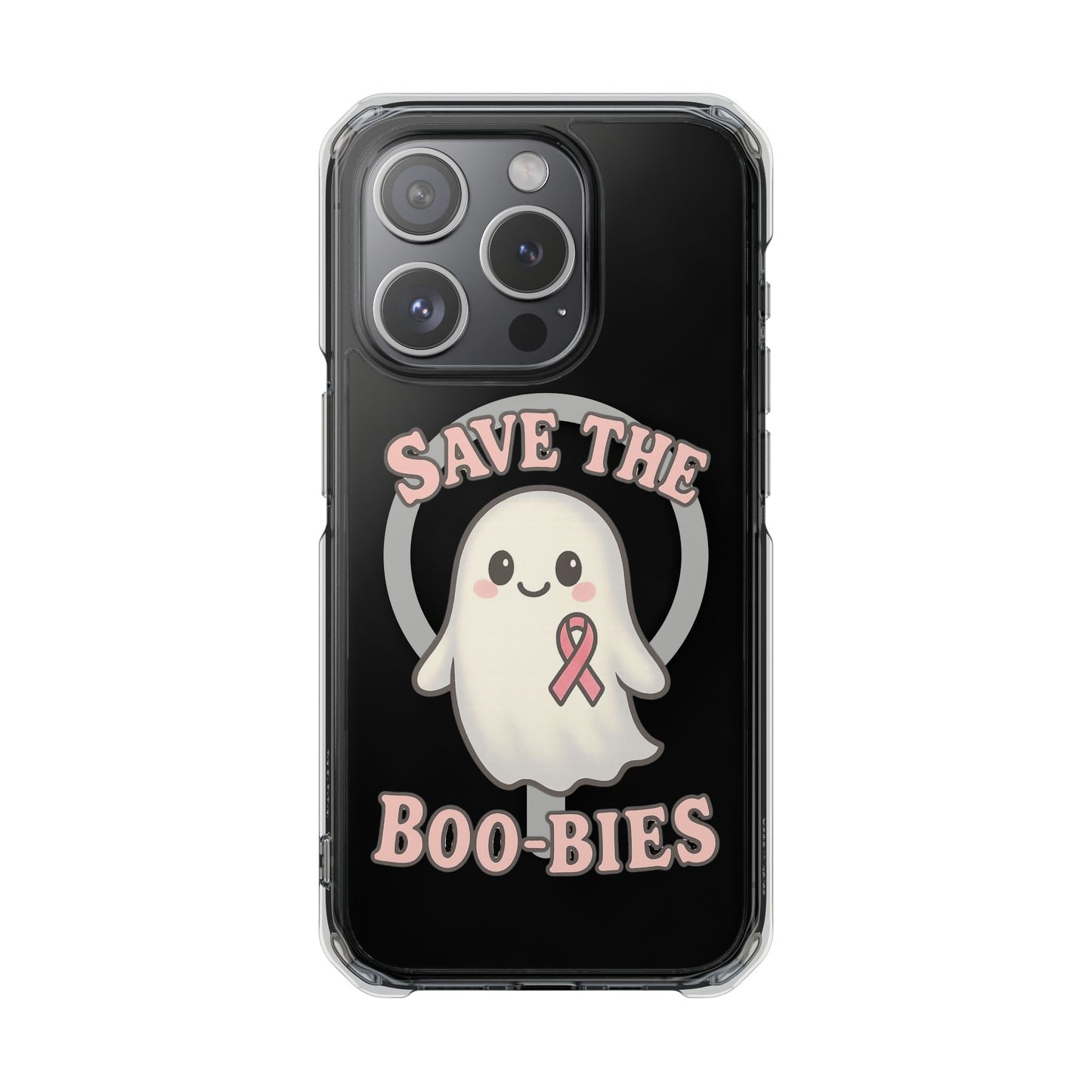 Ghostly Phone Case, Save the Boo-Bies Clear Impact Case, Halloween Phone Case, Breast Cancer Awareness Case, Cute Transparent Case