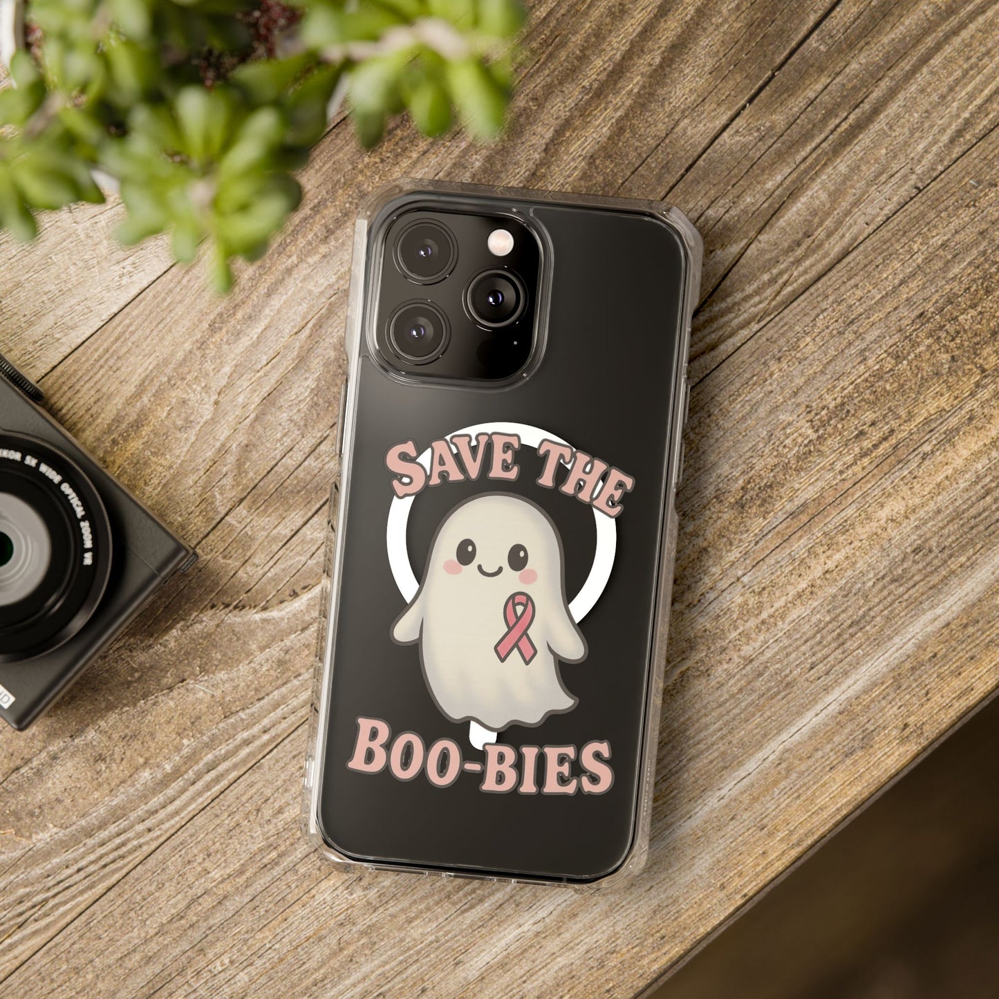 Ghostly Phone Case, Save the Boo-Bies Clear Impact Case, Halloween Phone Case, Breast Cancer Awareness Case, Cute Transparent Case