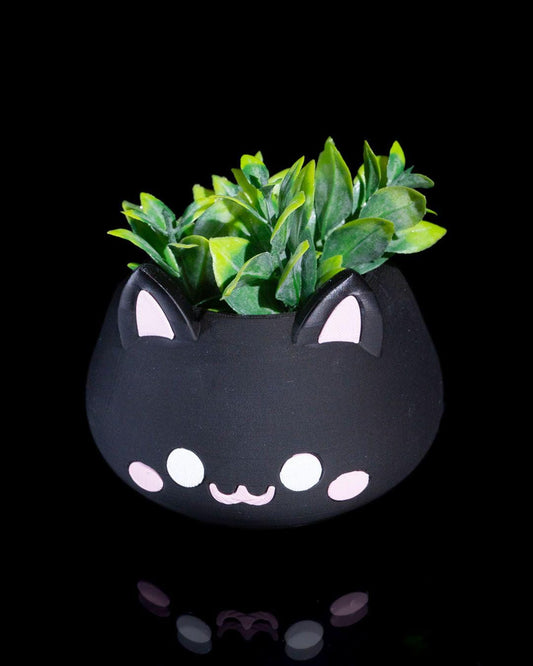 Cat Head, Black, Cute Succulent Pot-Printastic Treasures