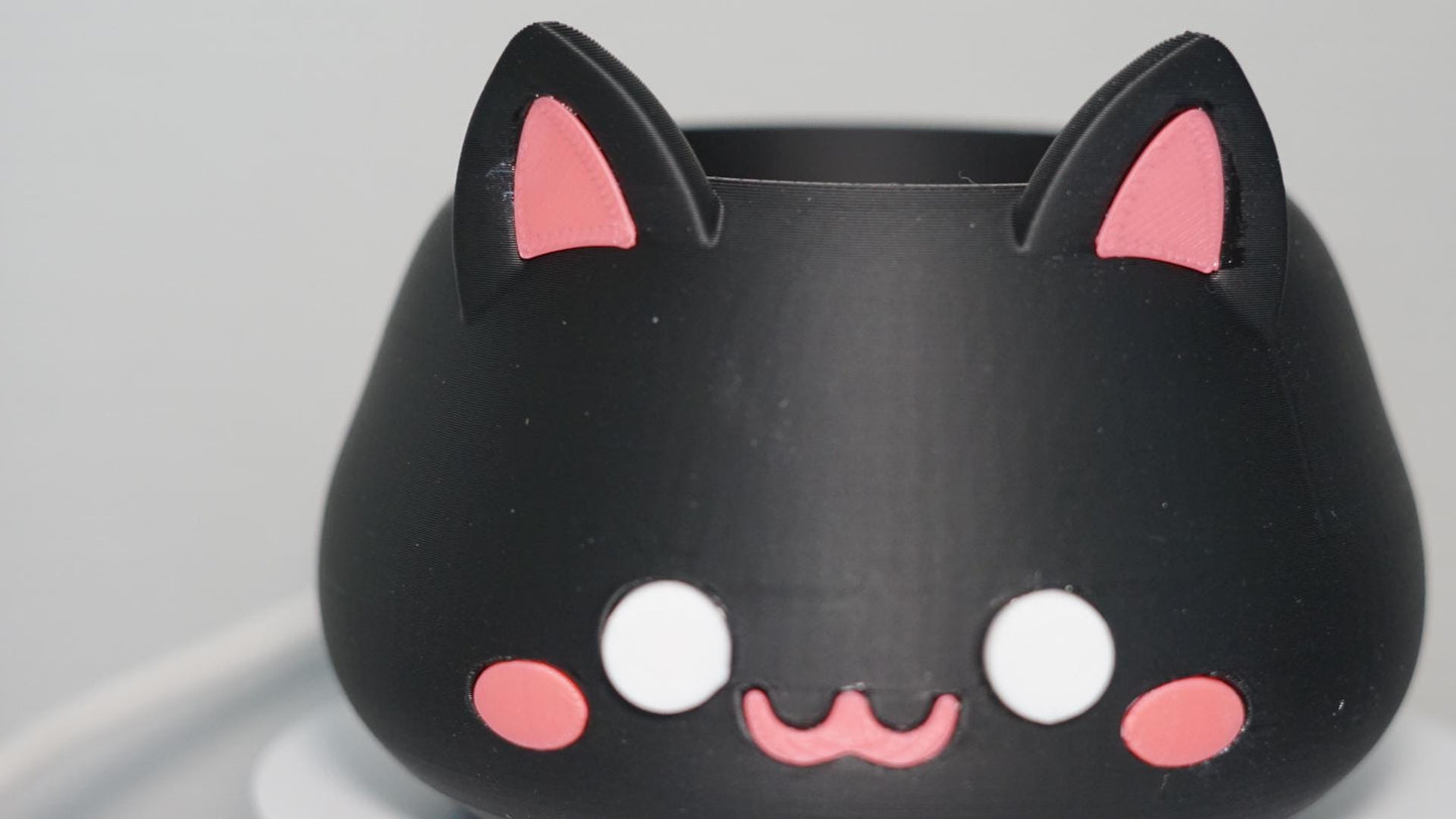 Cat Head, Black, Cute Succulent Pot-Printastic Treasures
