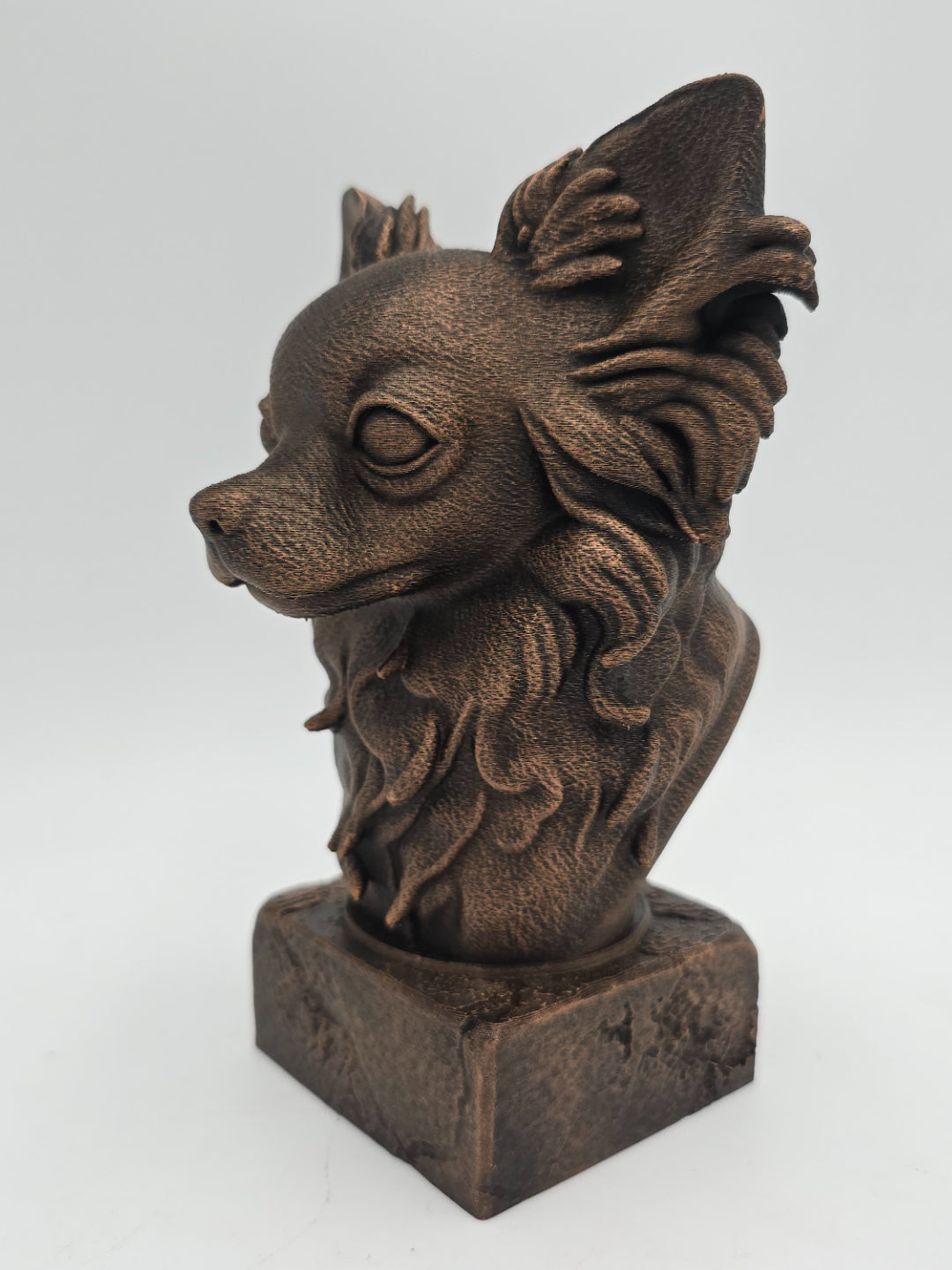 Dog Memorial, Long Haired Chihuahua, Bronze-Look Urn Bust-Printastic Treasures