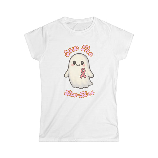Women's Tee - Ghost Cancer Awareness T-Shirt, Save the Boo-bies, Breast Cancer Support Top
