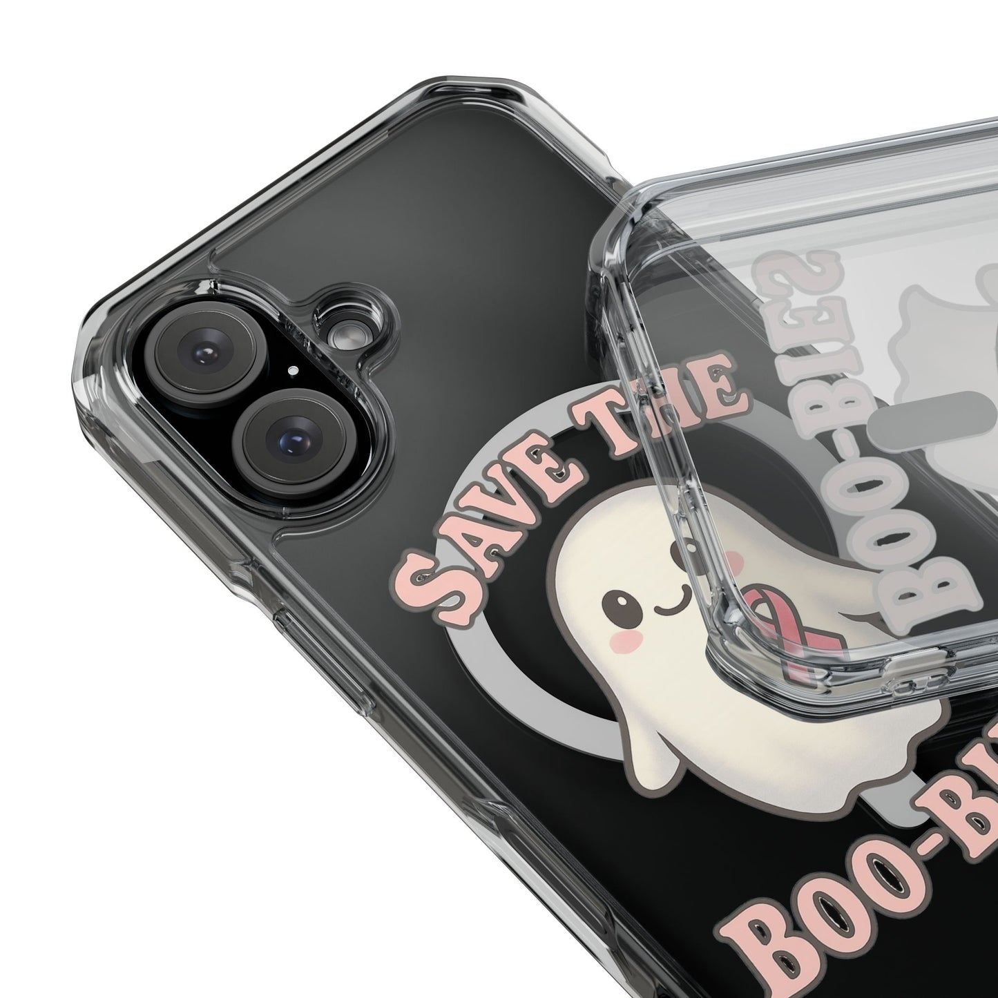 Ghostly Phone Case, Save the Boo-Bies Clear Impact Case, Halloween Phone Case, Breast Cancer Awareness Case, Cute Transparent Case
