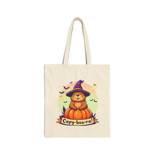Halloween-Themed Cotton Canvas Tote Bag, Eco-Friendly Trick or Treat Bag, Fun Halloween Shopping Tote, Cute Animal Tote for Fall