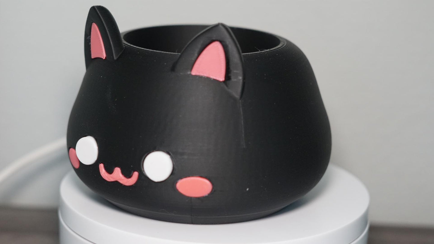 Cat Head, Black, Cute Succulent Pot-Printastic Treasures