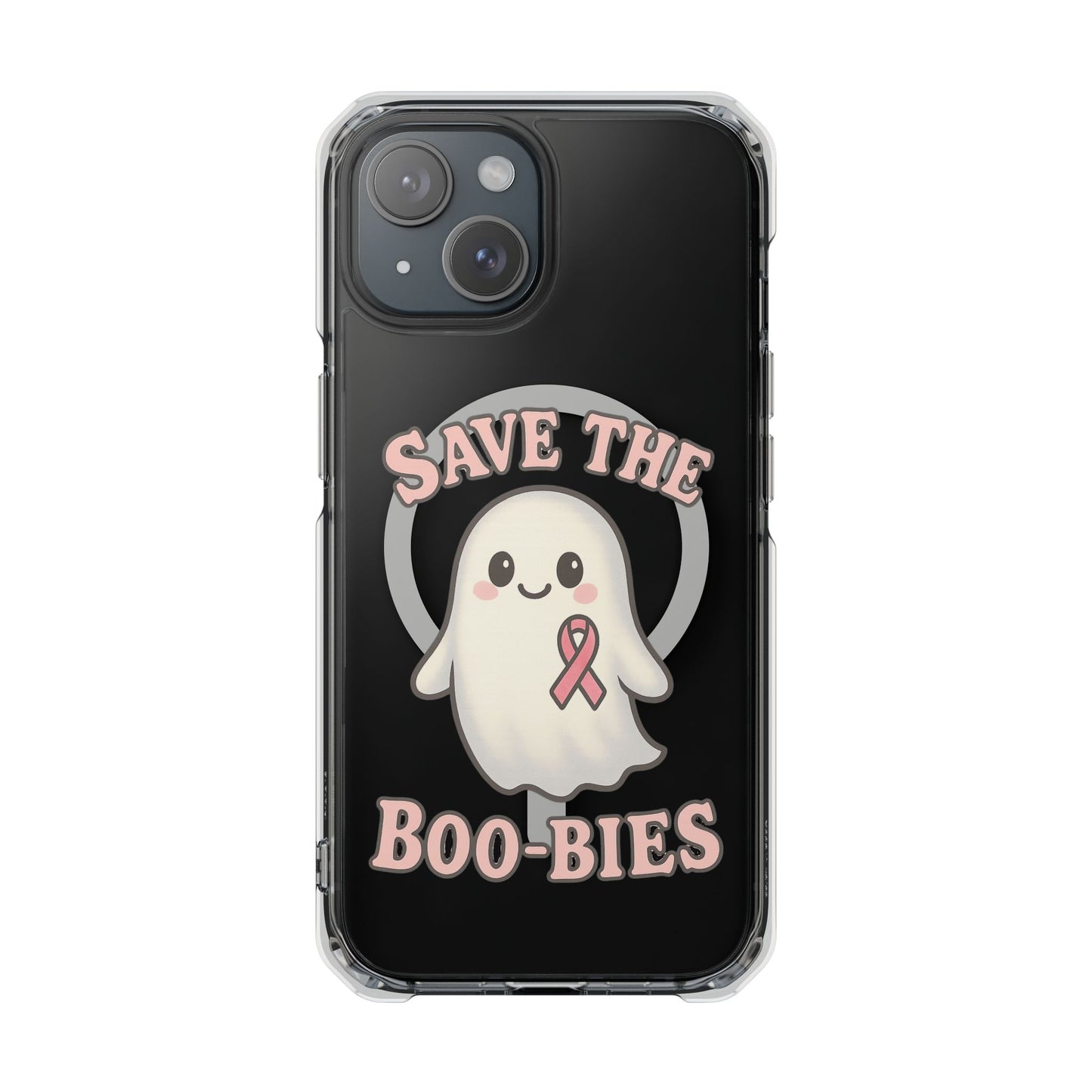 Ghostly Phone Case, Save the Boo-Bies Clear Impact Case, Halloween Phone Case, Breast Cancer Awareness Case, Cute Transparent Case