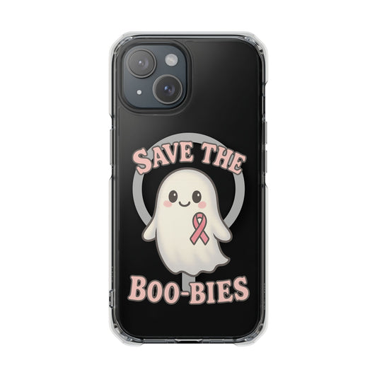 Ghostly Phone Case, Save the Boo-Bies Clear Impact Case, Halloween Phone Case, Breast Cancer Awareness Case, Cute Transparent Case