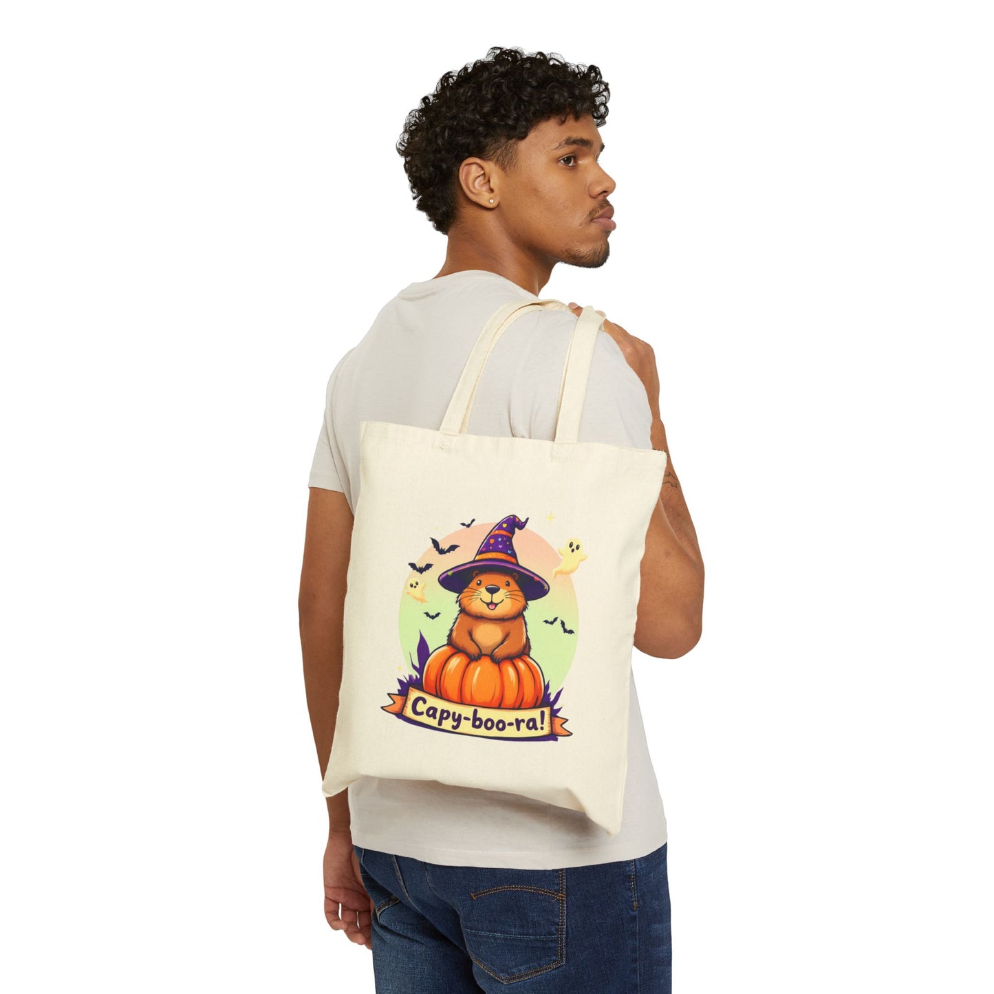 Halloween-Themed Cotton Canvas Tote Bag, Eco-Friendly Trick or Treat Bag, Fun Halloween Shopping Tote, Cute Animal Tote for Fall