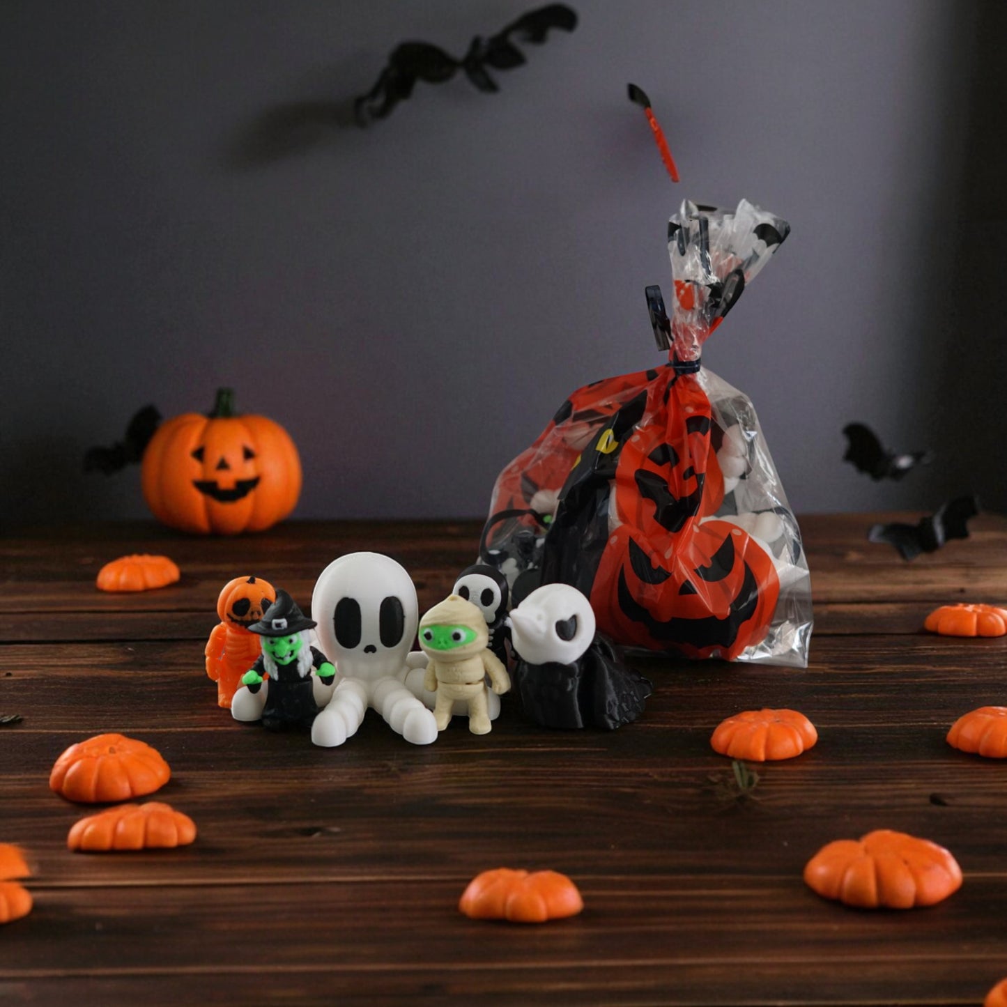 Halloween Flexi Bundle – Articulated Pumpkin, Bat, Spider, Witch, Raven & Skeleton Fidget Toys | Goodie Bag Gift | Favors