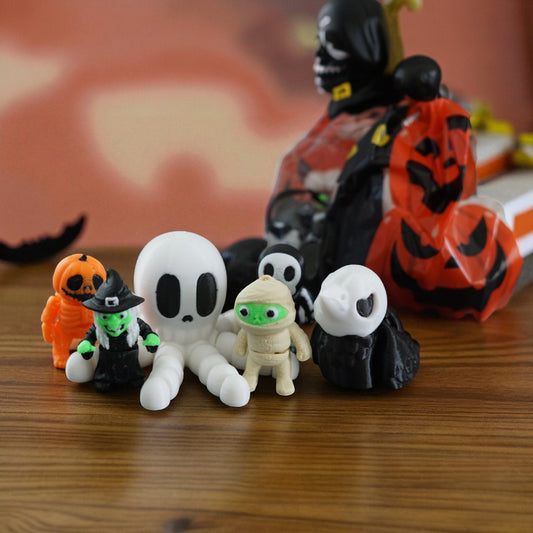 Halloween Flexi Bundle – Articulated Pumpkin, Bat, Spider, Witch, Raven & Skeleton Fidget Toys | Goodie Bag Gift | Favors