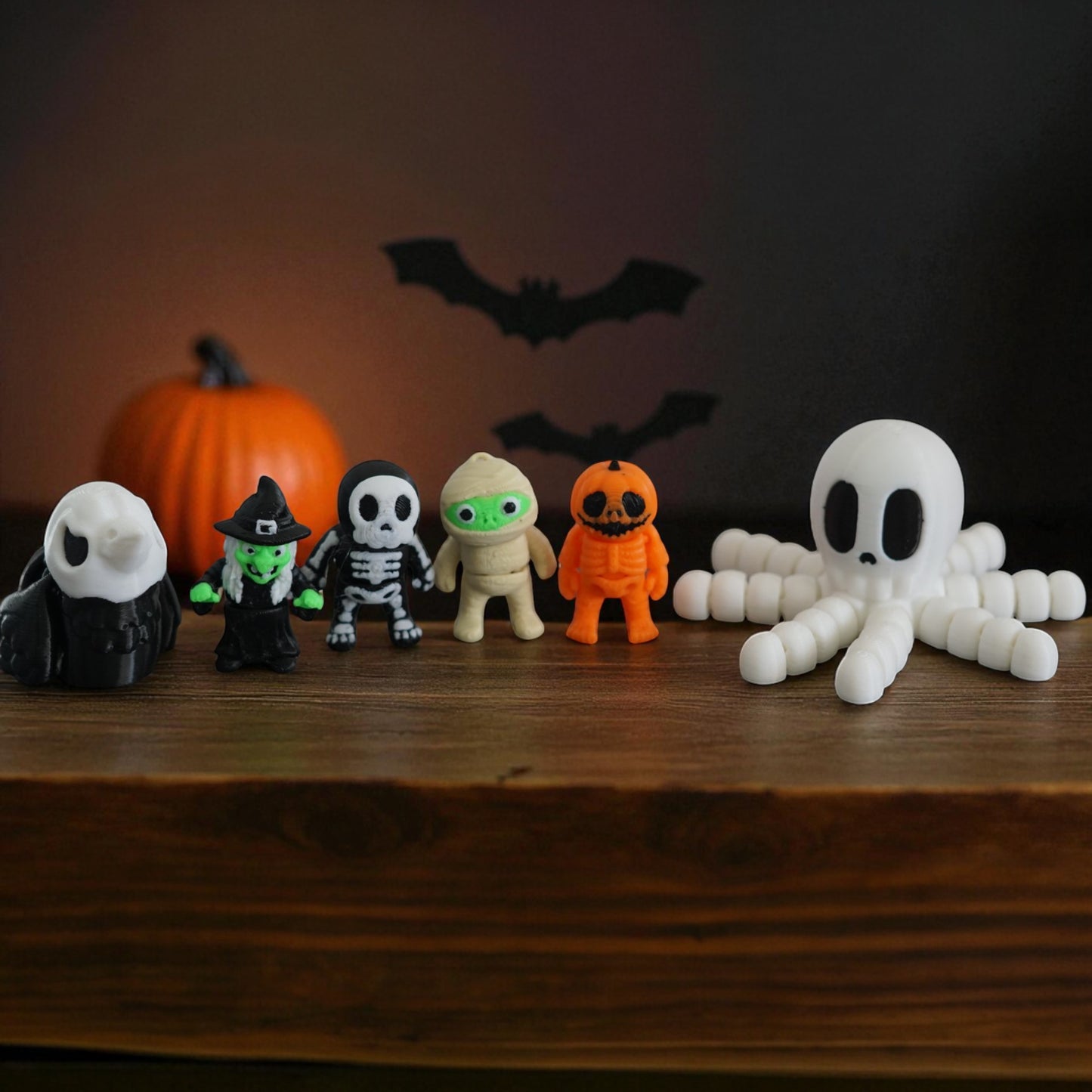 Halloween Flexi Bundle – Articulated Pumpkin, Bat, Spider, Witch, Raven & Skeleton Fidget Toys | Goodie Bag Gift | Favors