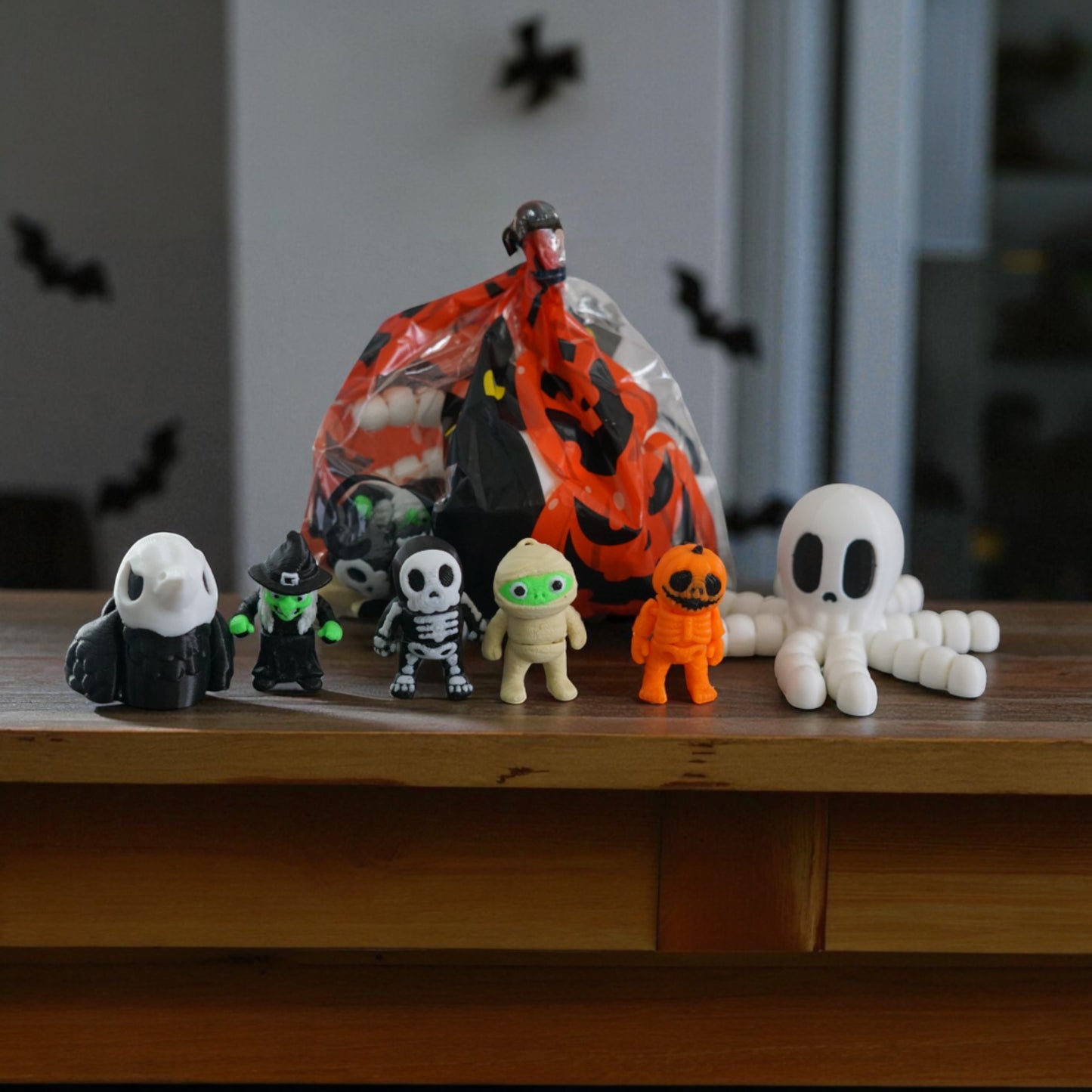 Halloween Flexi Bundle – Articulated Pumpkin, Bat, Spider, Witch, Raven & Skeleton Fidget Toys | Goodie Bag Gift | Favors