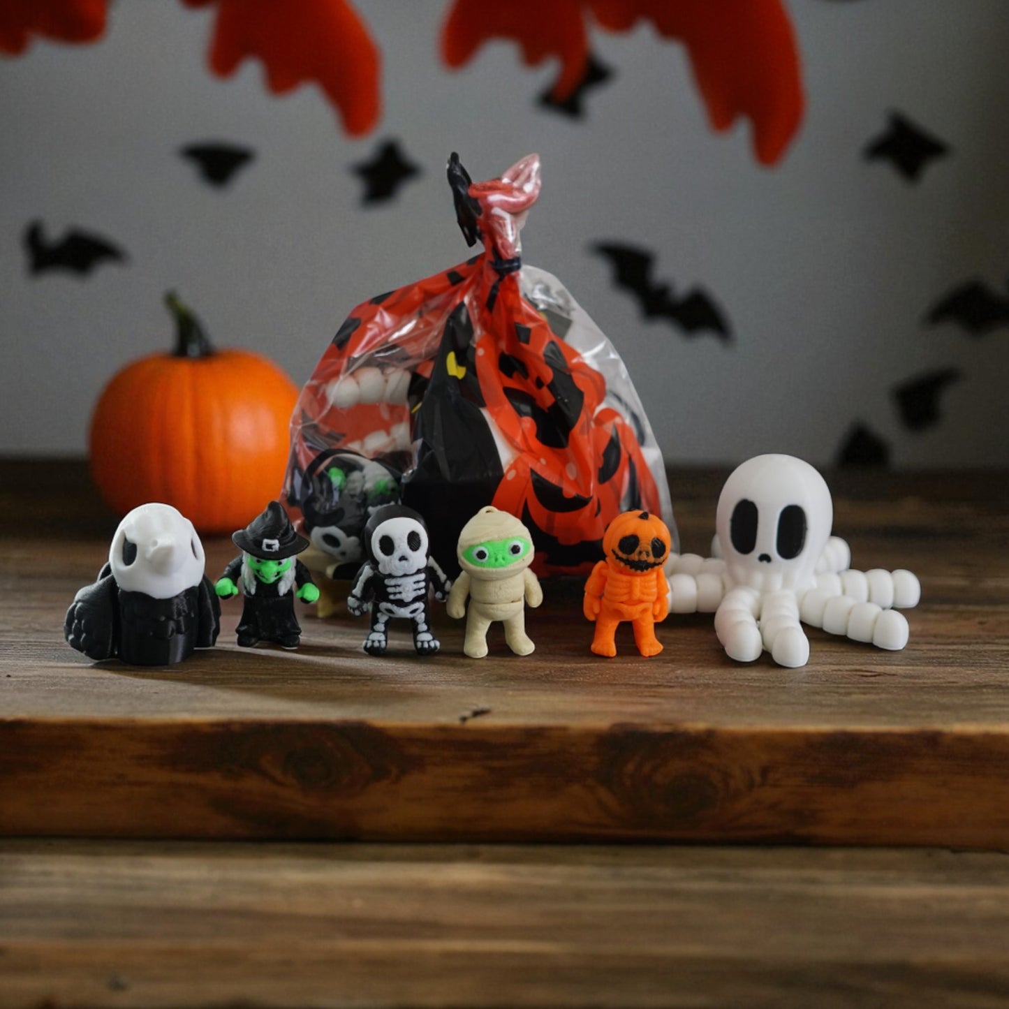 Halloween Flexi Bundle – Articulated Pumpkin, Bat, Spider, Witch, Raven & Skeleton Fidget Toys | Goodie Bag Gift | Favors