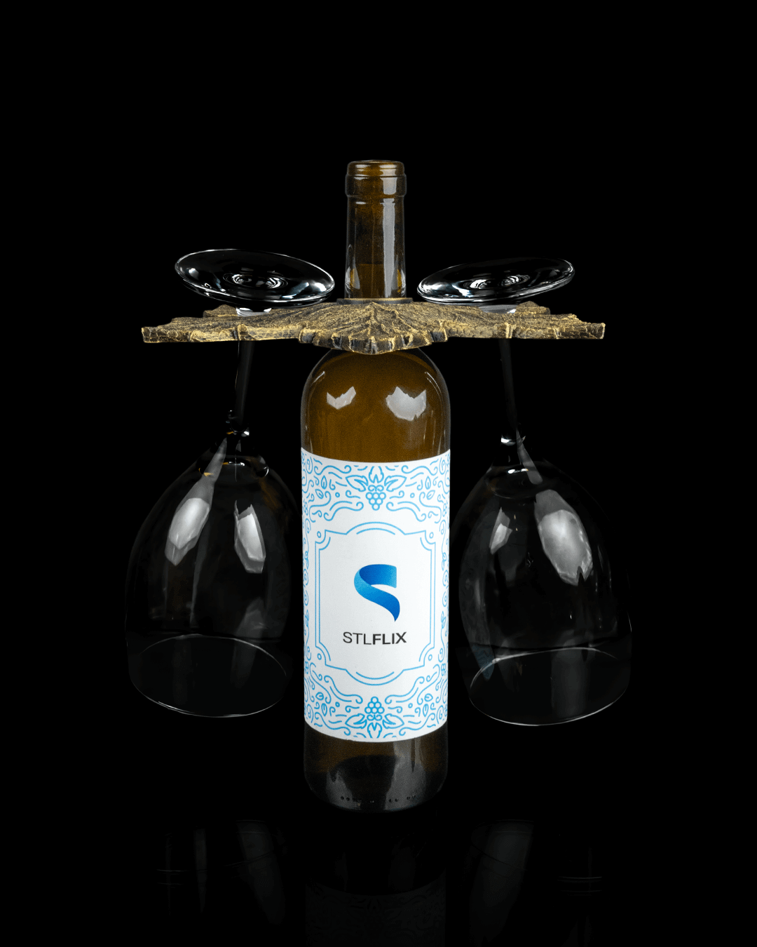 Elegant leaf wine glass holder showcasing wine and glasses, perfect for wine lovers and fall decor.