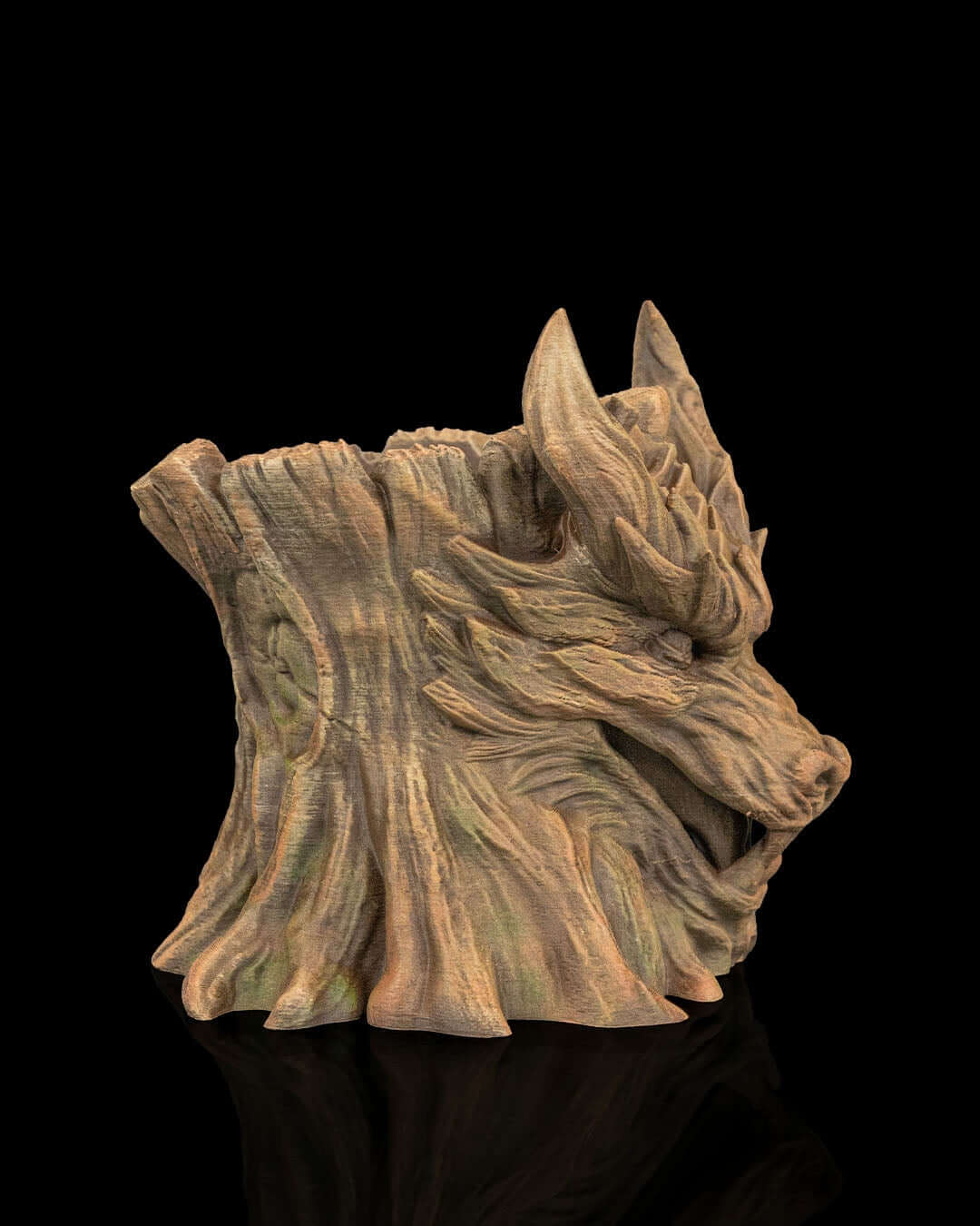 Eco-friendly dragon stump planter with detailed dragon head design for indoor and outdoor gardens.