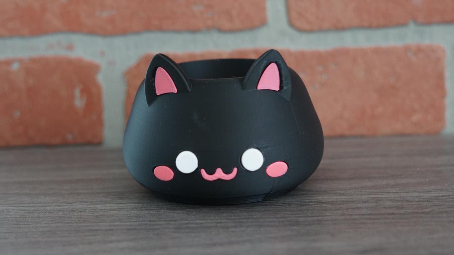 Cat Head, Black, Cute Succulent Pot-Printastic Treasures