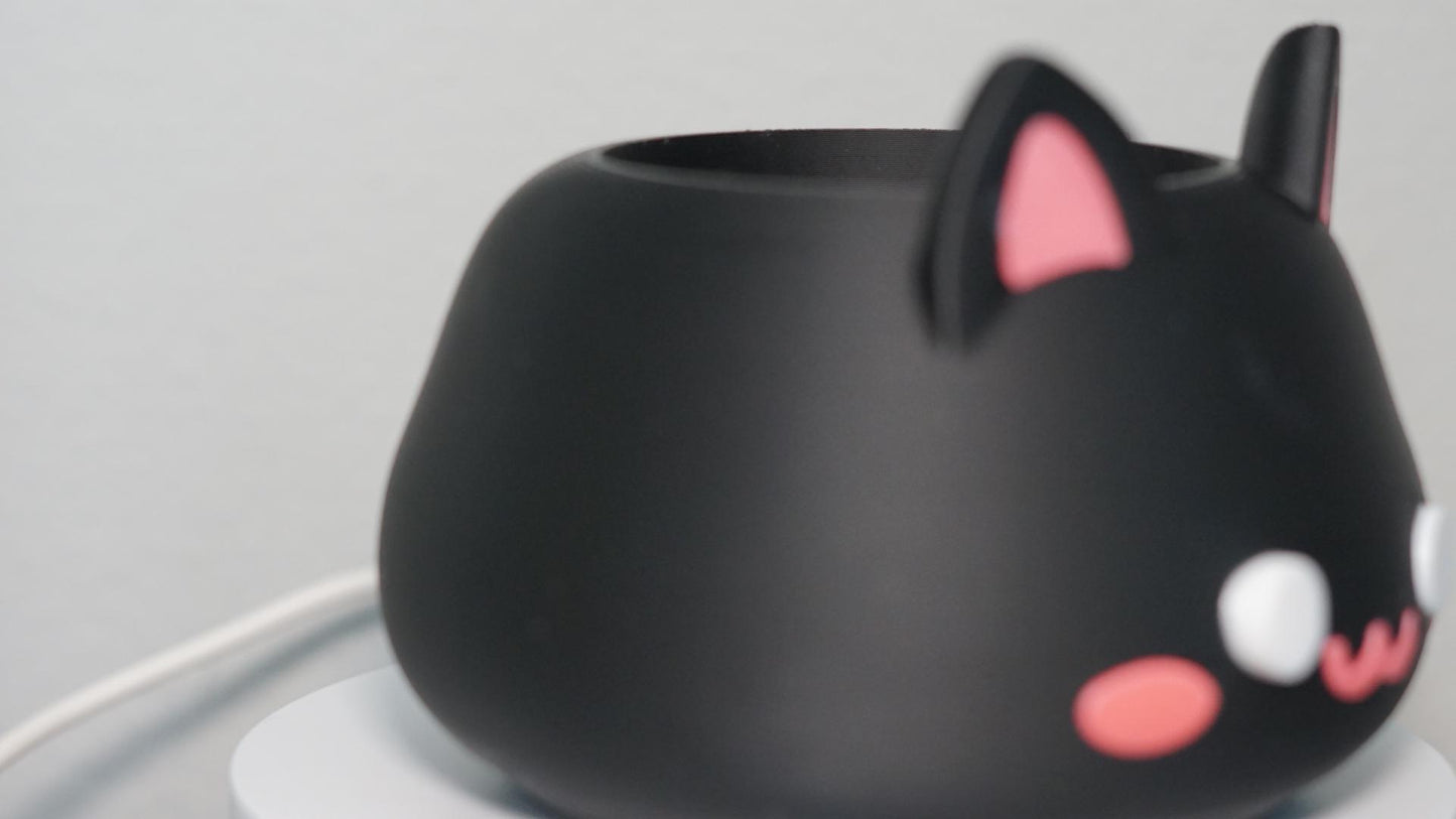 Cat Head, Black, Cute Succulent Pot-Printastic Treasures