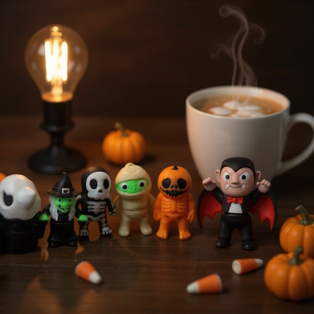 Halloween Flexi Fidget Toys: Vampire, Frankenstein, Witch, Mummy, Werewolf, Skeletoncoration-retro-wall