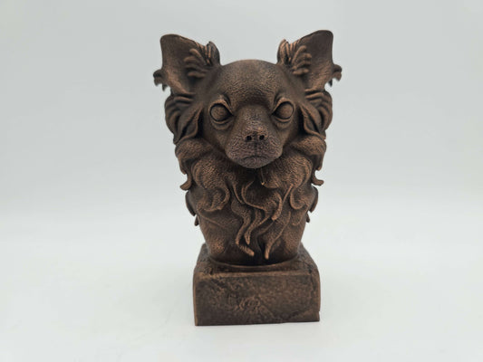 Dog Memorial, Long Haired Chihuahua, Bronze-Look Urn Bust-Printastic Treasures