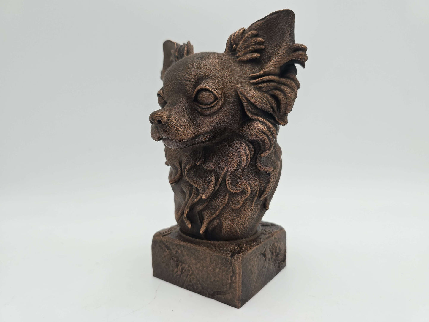 Dog Memorial, Long Haired Chihuahua, Bronze-Look Urn Bust-Printastic Treasures