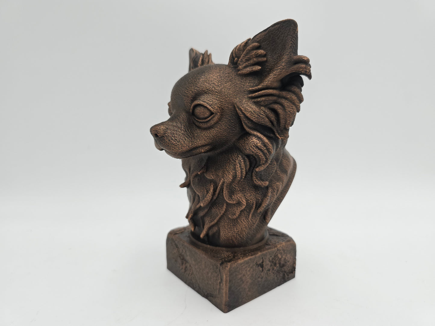 Dog Memorial, Long Haired Chihuahua, Bronze-Look Urn Bust-Printastic Treasures