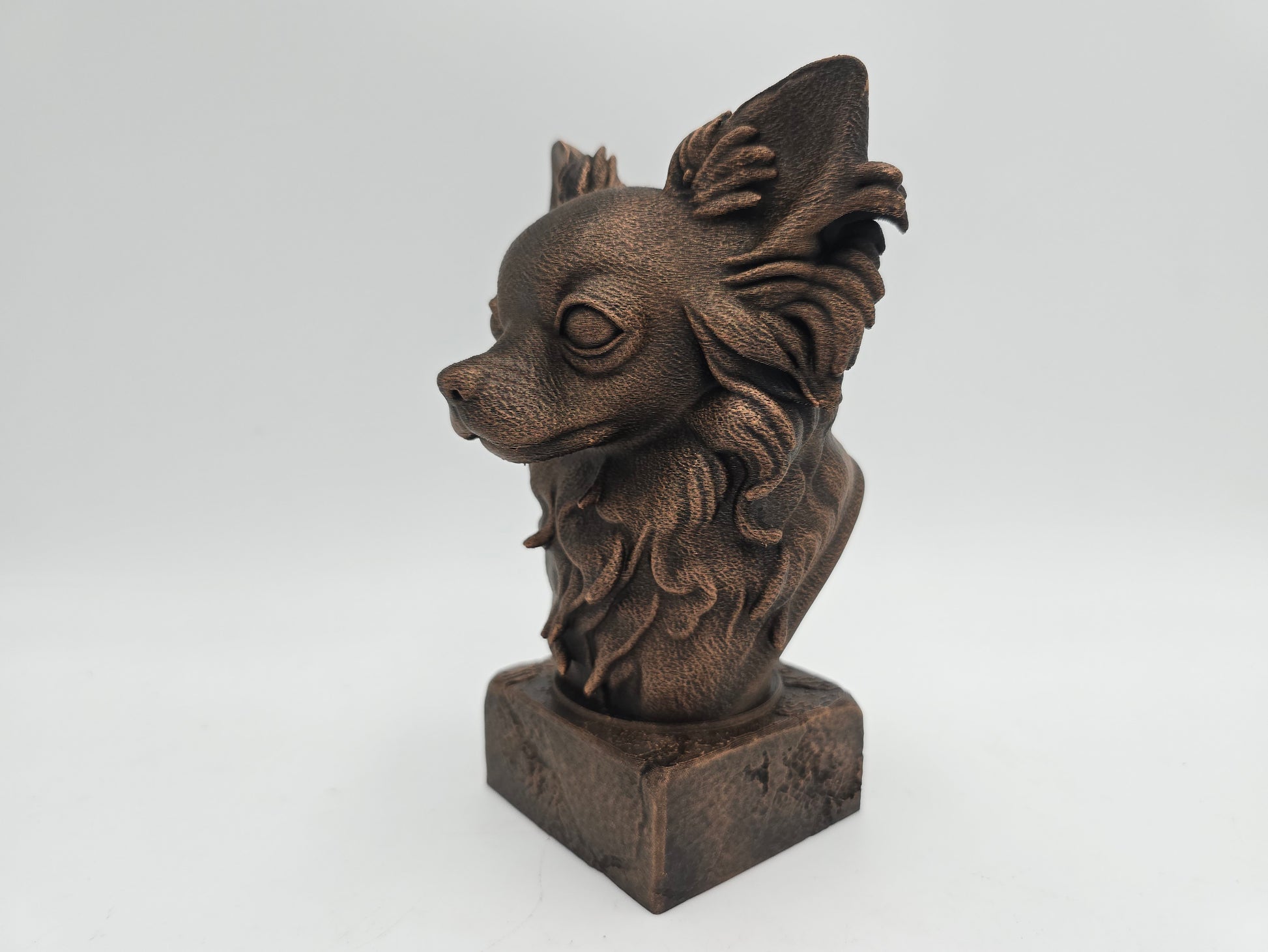 Dog Memorial, Long Haired Chihuahua, Bronze-Look Urn Bust-Printastic Treasures