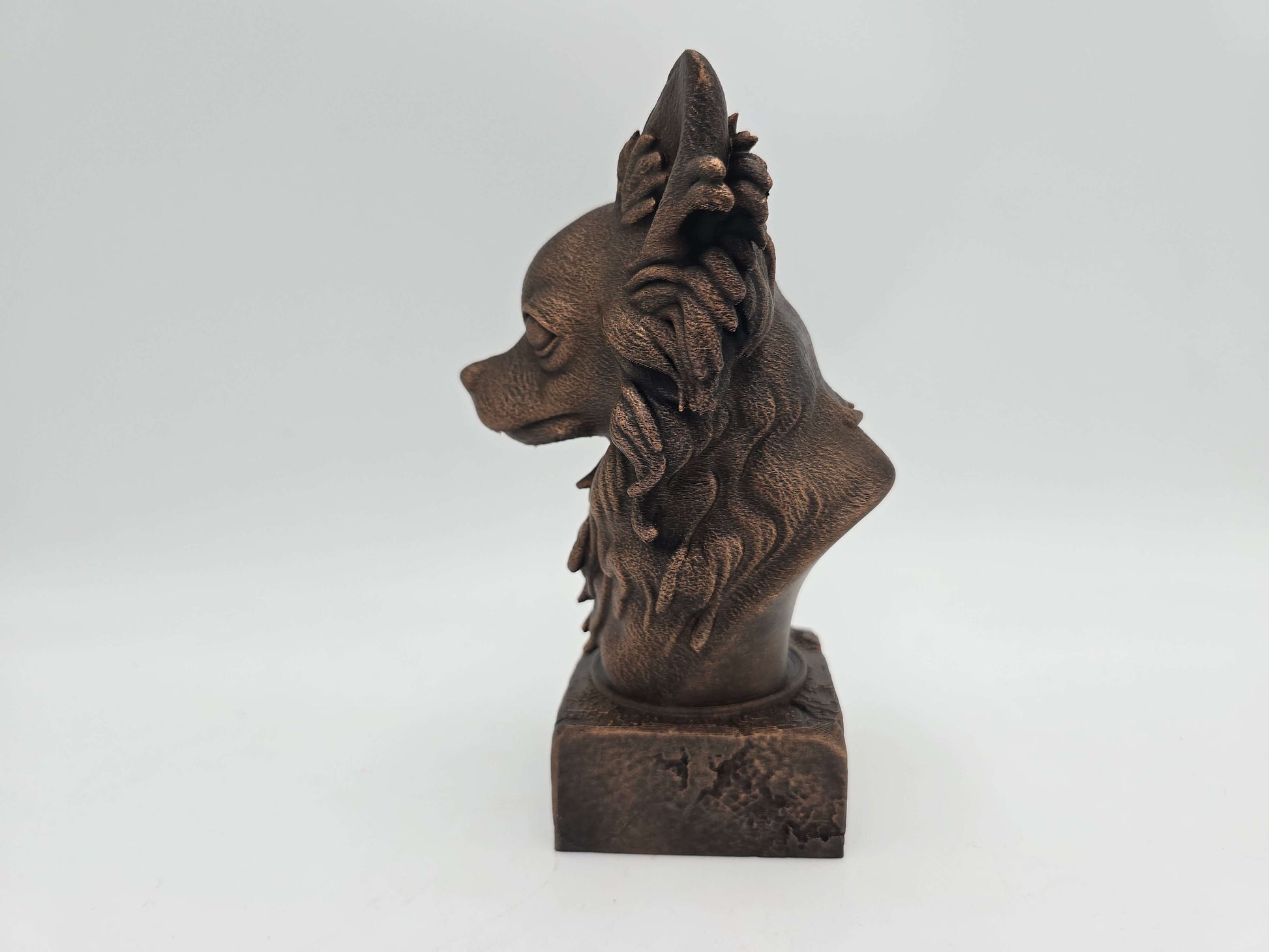 Dog Memorial, Long Haired Chihuahua, Bronze-Look Urn Bust-Printastic Treasures