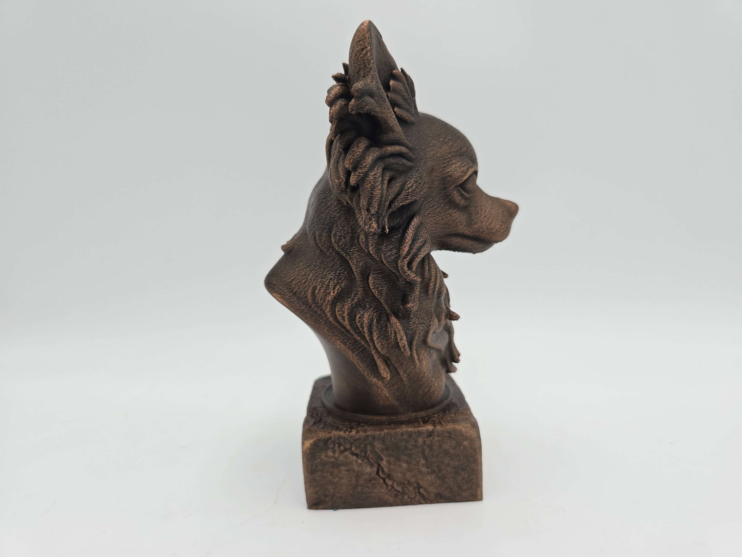 Dog Memorial, Long Haired Chihuahua, Bronze-Look Urn Bust-Printastic Treasures